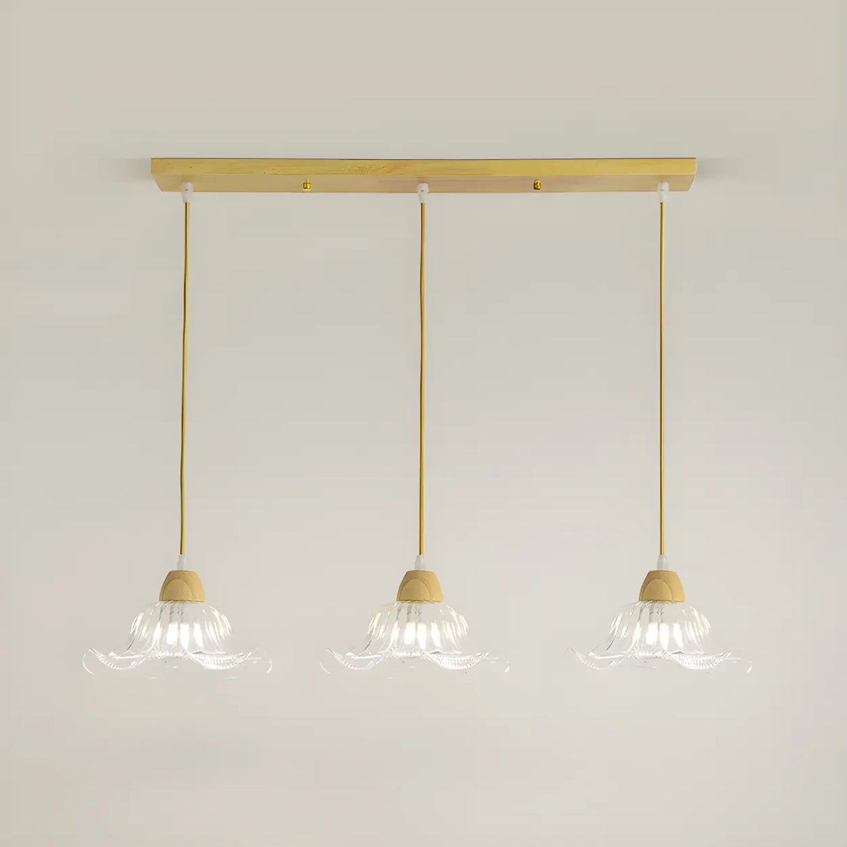 3-Light Vintage Floral Glass Wood Island Pendant Light Image - 8