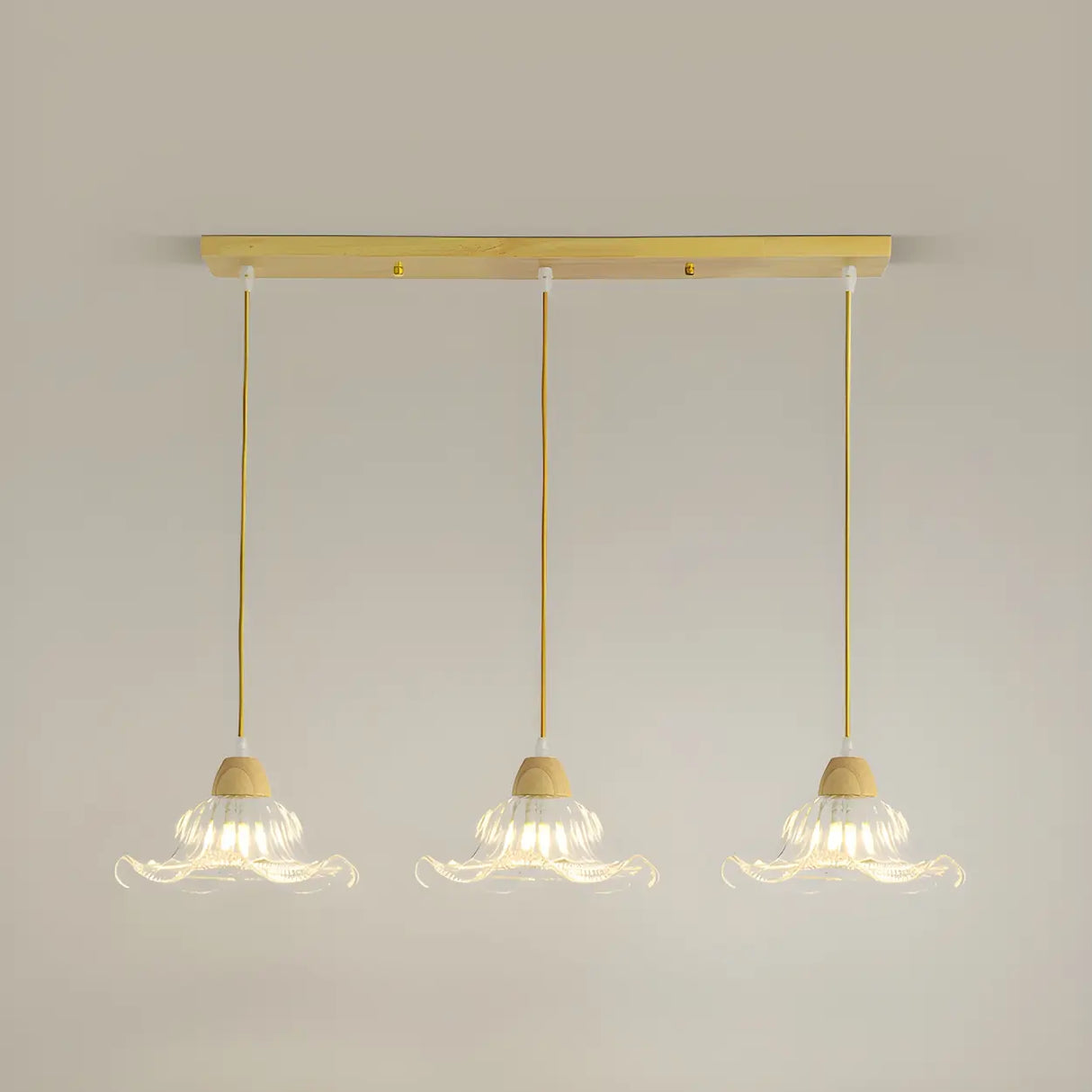 3-Light Vintage Floral Glass Wood Island Pendant Light Image - 9