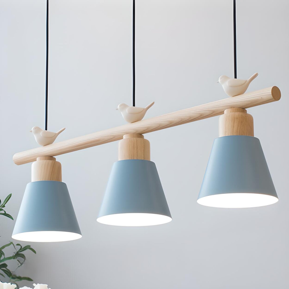 3-Light Yellow Dome and Bird Island Pendant Light Image - 10