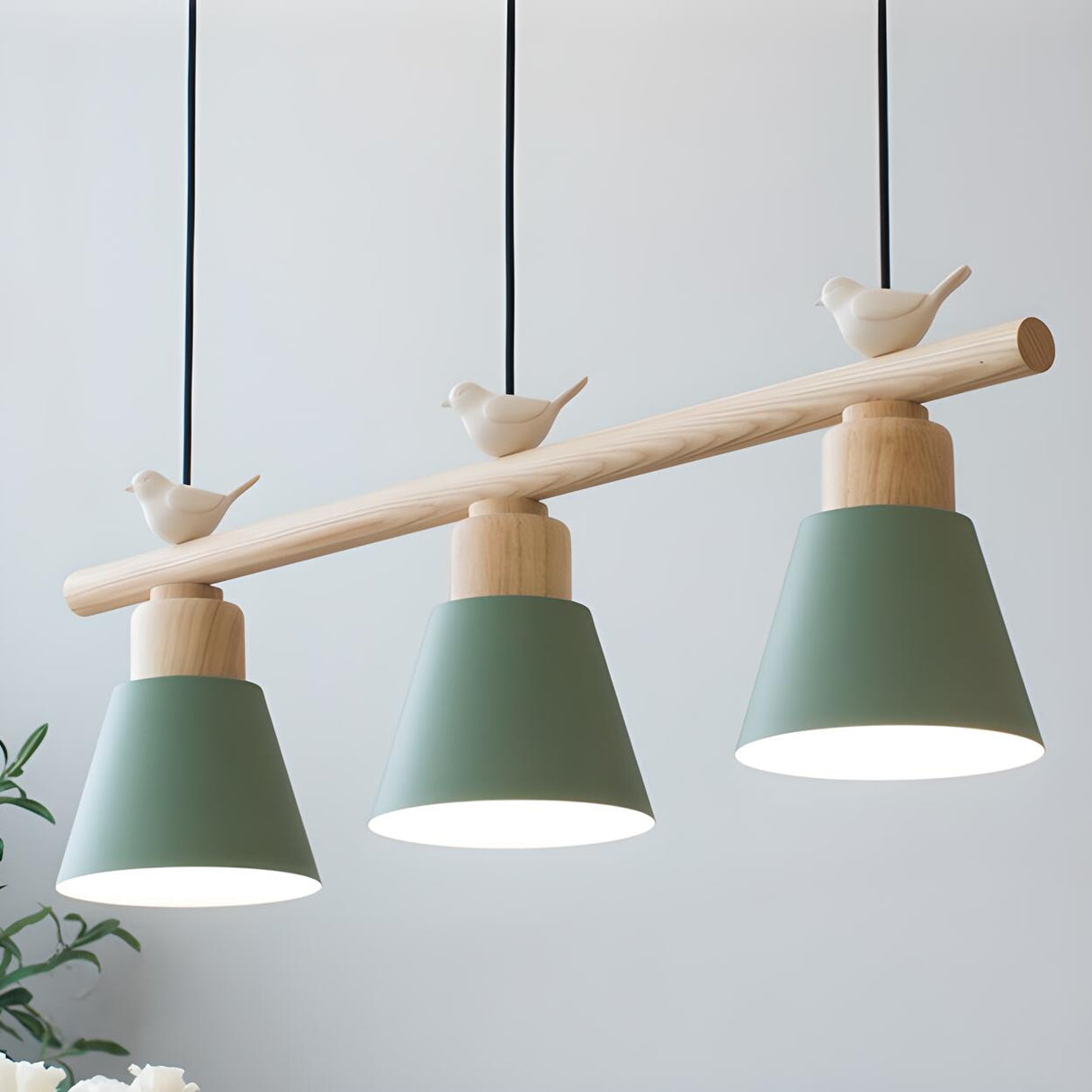 3-Light Yellow Dome and Bird Island Pendant Light Image - 11