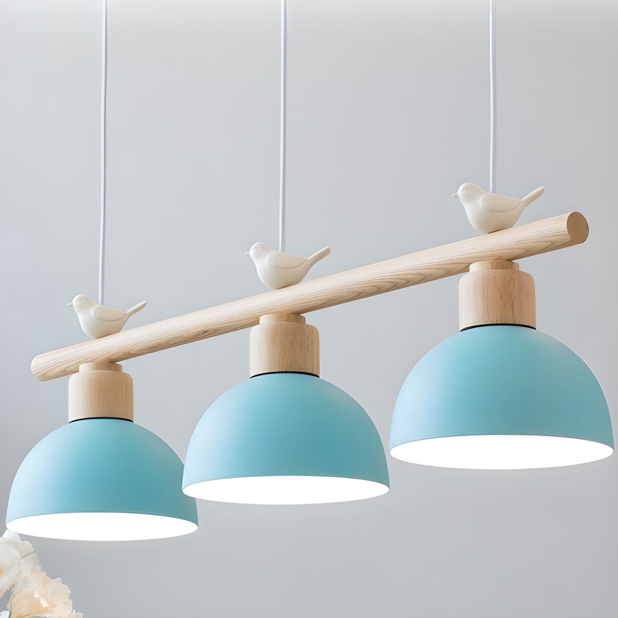3-Light Yellow Dome and Bird Island Pendant Light Image - 14
