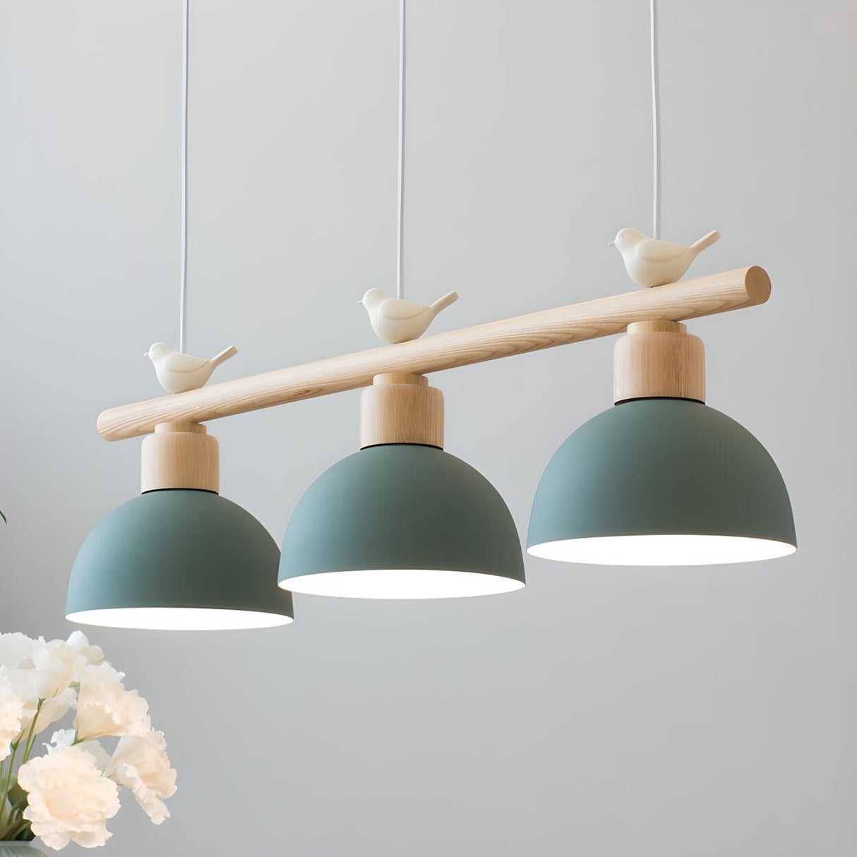 3-Light Yellow Dome and Bird Island Pendant Light Image - 2