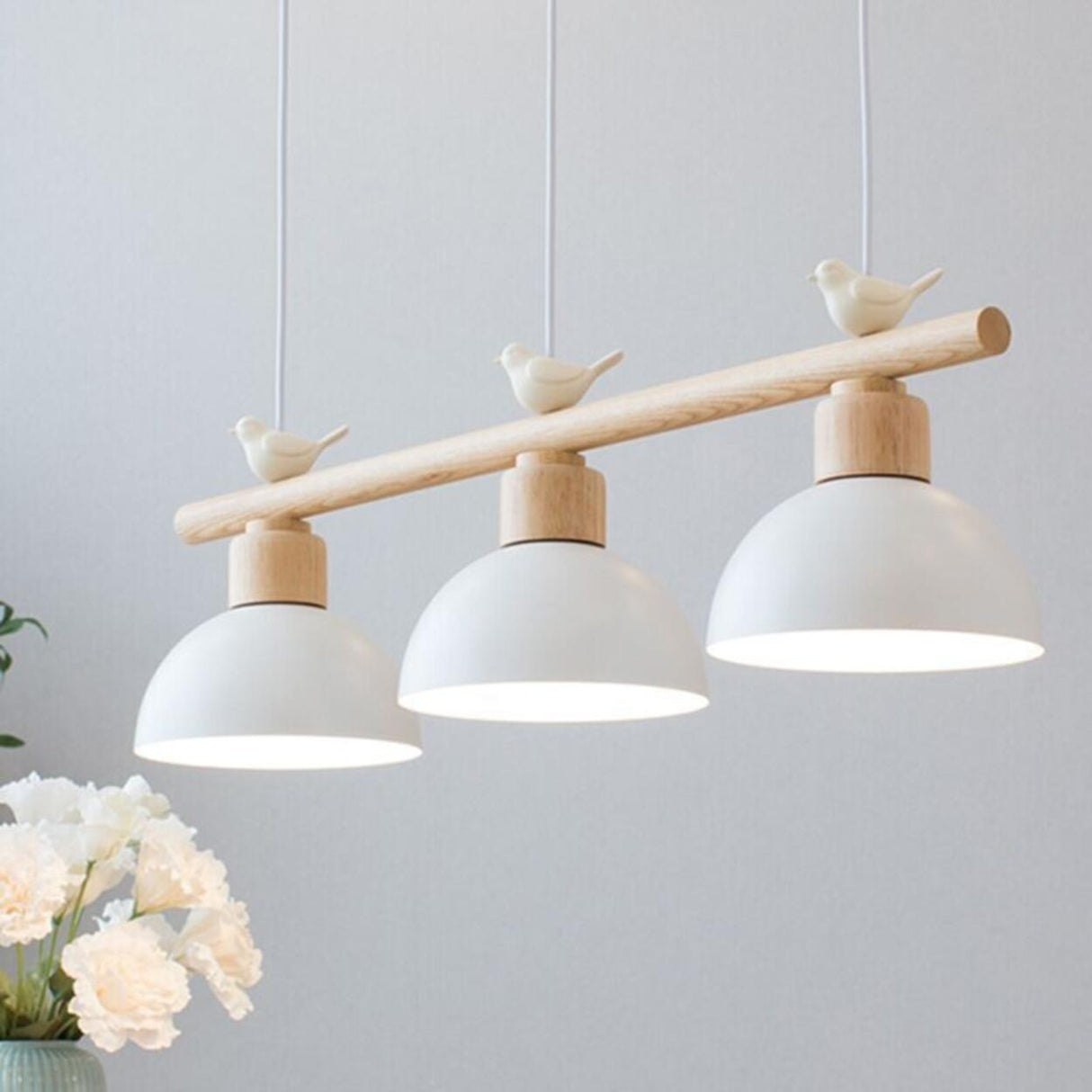 3-Light Yellow Dome and Bird Island Pendant Light Image - 3