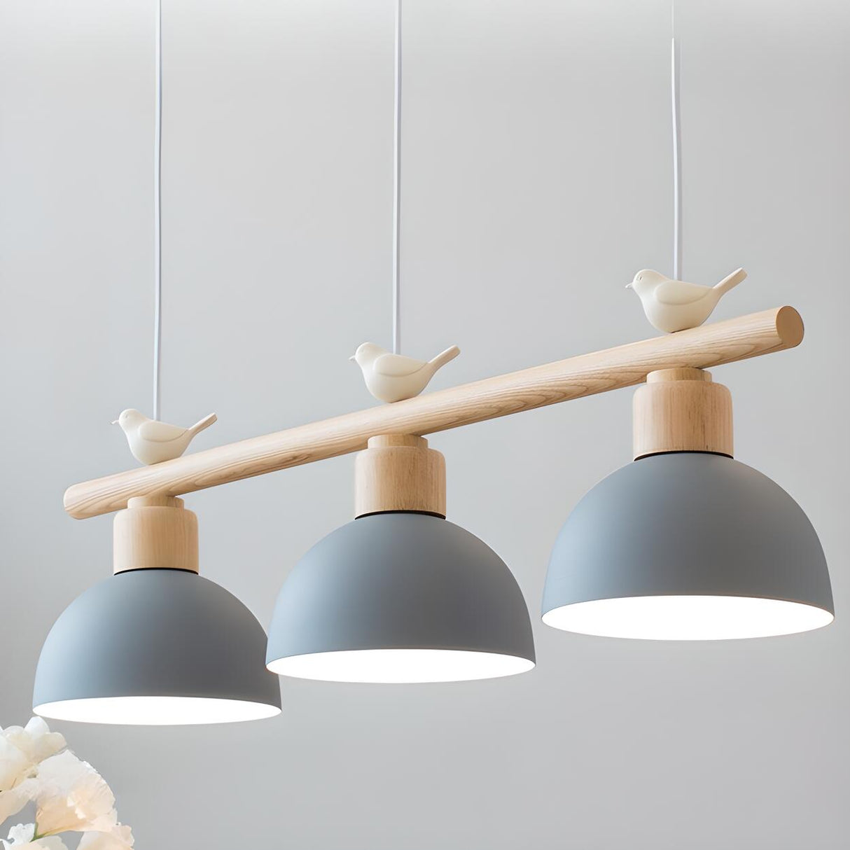 3-Light Yellow Dome and Bird Island Pendant Light Image - 4