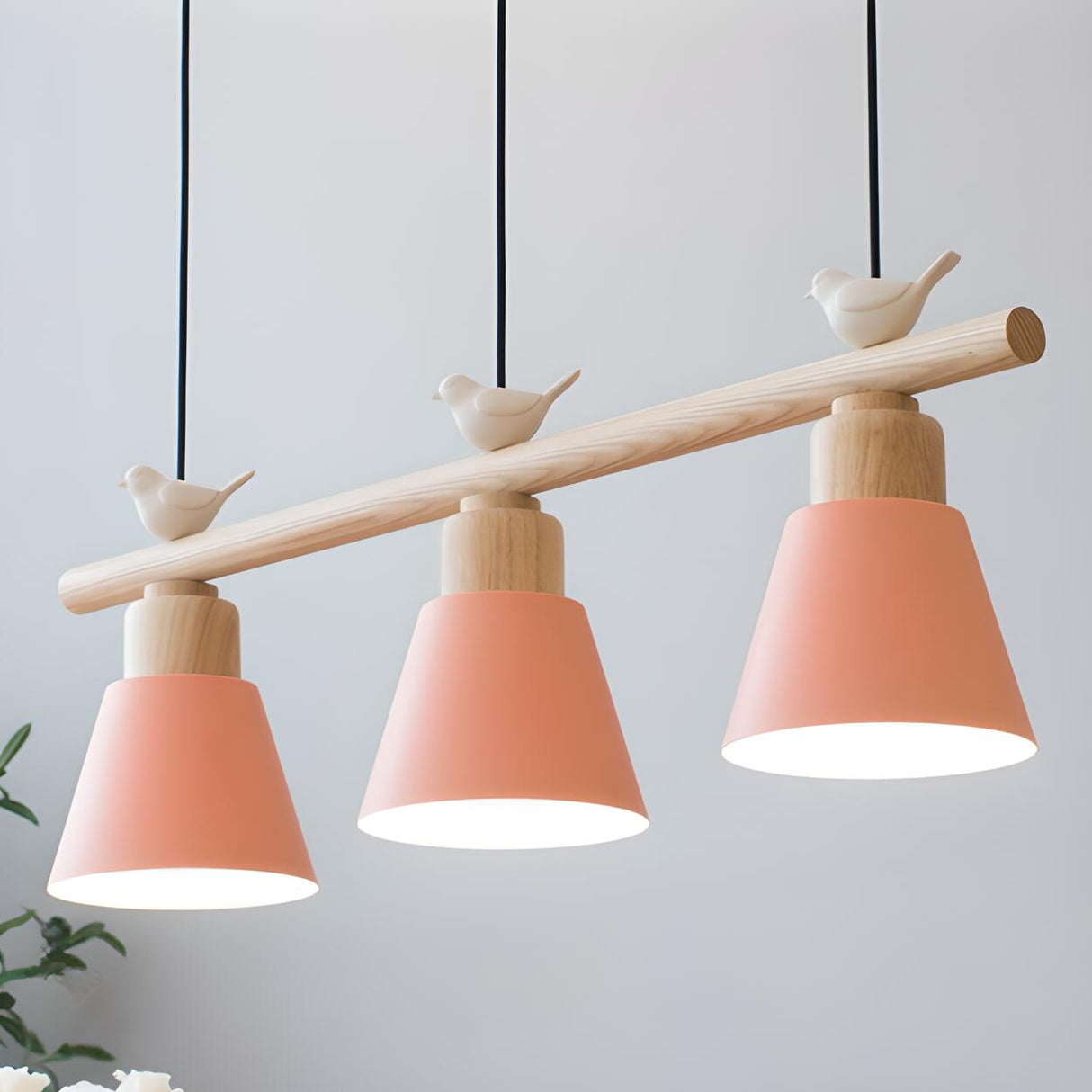 3-Light Yellow Dome and Bird Island Pendant Light Image - 9