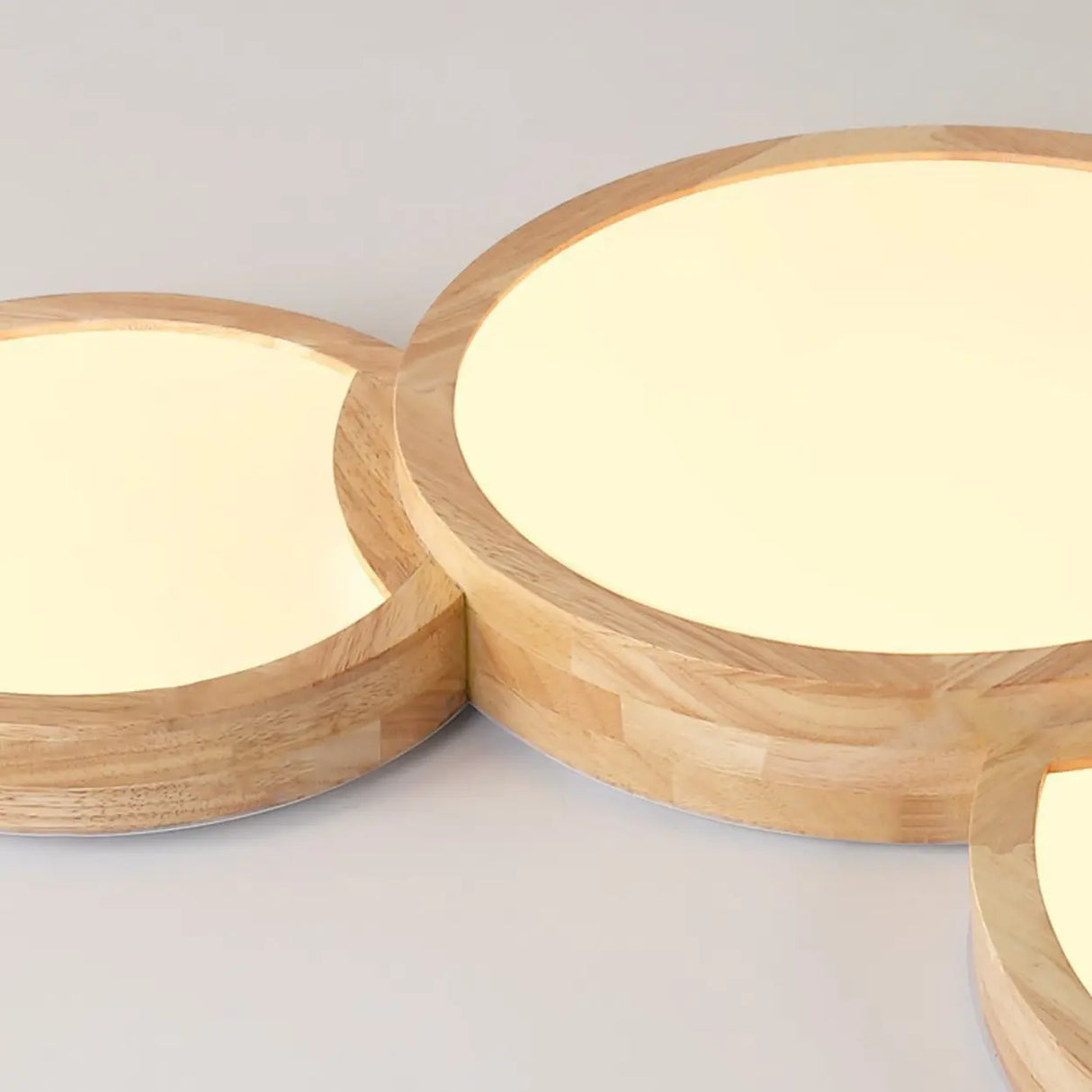 3 Lights Wood Round LED Flush Mount Light Living Room Image - 8