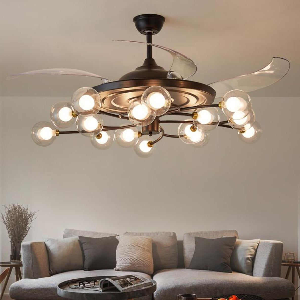3-Speed Industrial Sputnik Ceiling Fan with Lights Image - 1