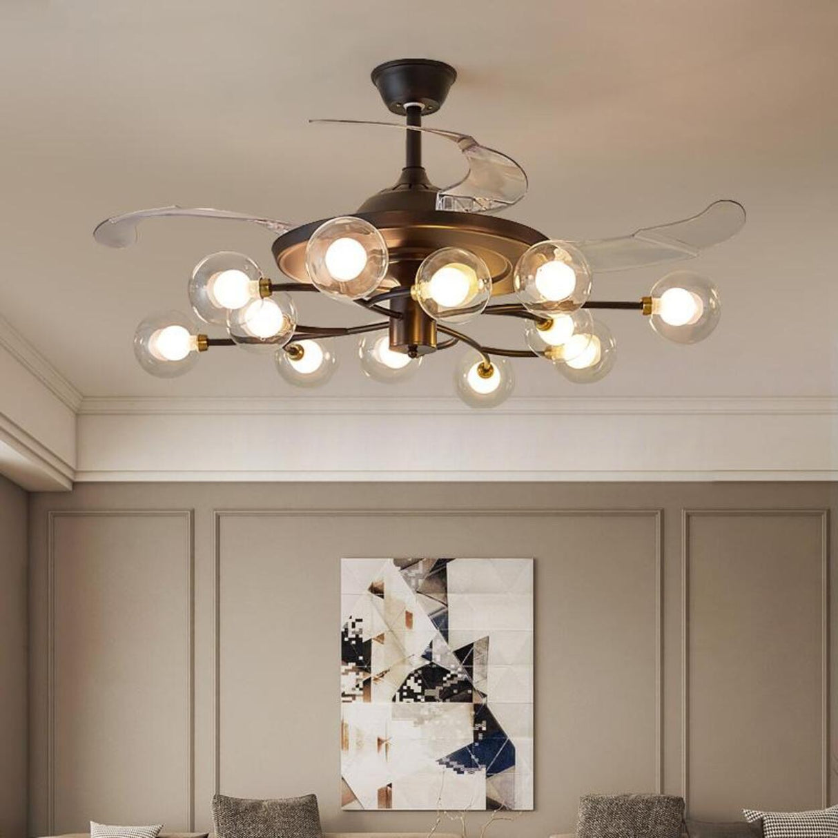 3-Speed Industrial Sputnik Ceiling Fan with Lights Image - 3