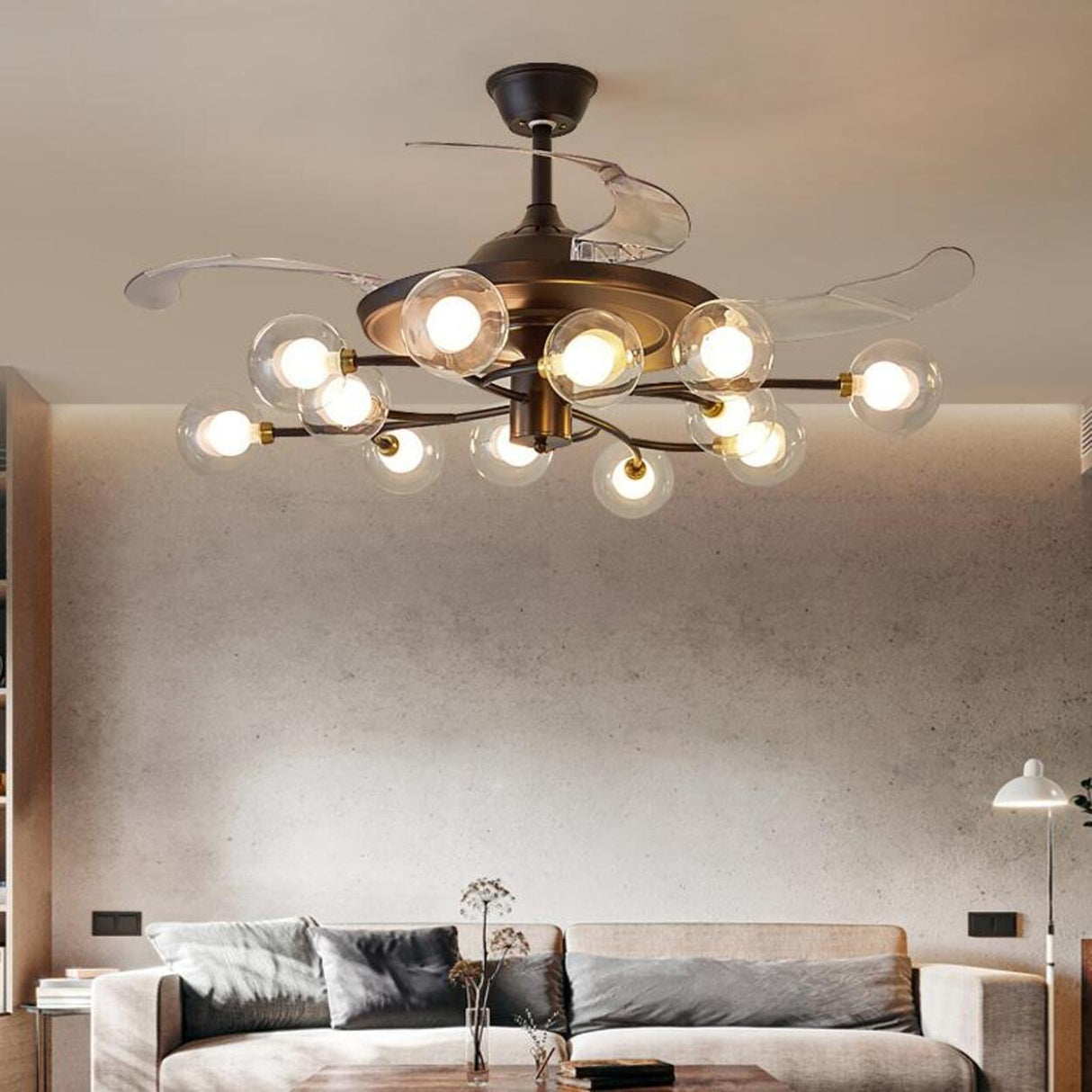 3-Speed Industrial Sputnik Ceiling Fan with Lights Image - 4