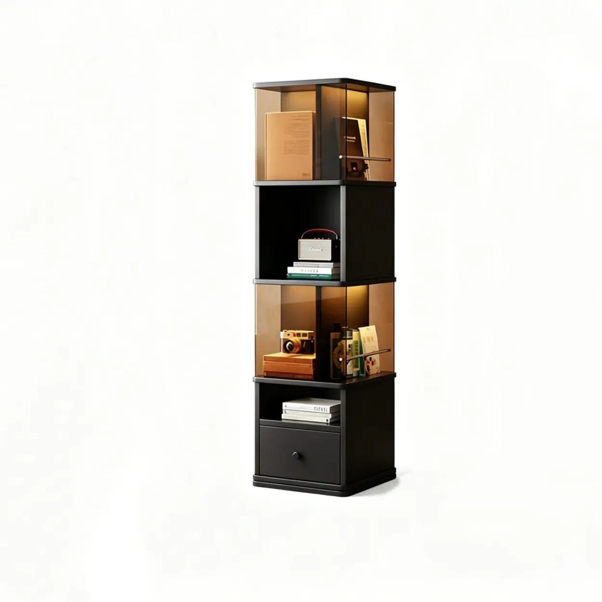 360° Rotating Narrow Bookcase with LED Lighting and Acrylic Panels Image - 6