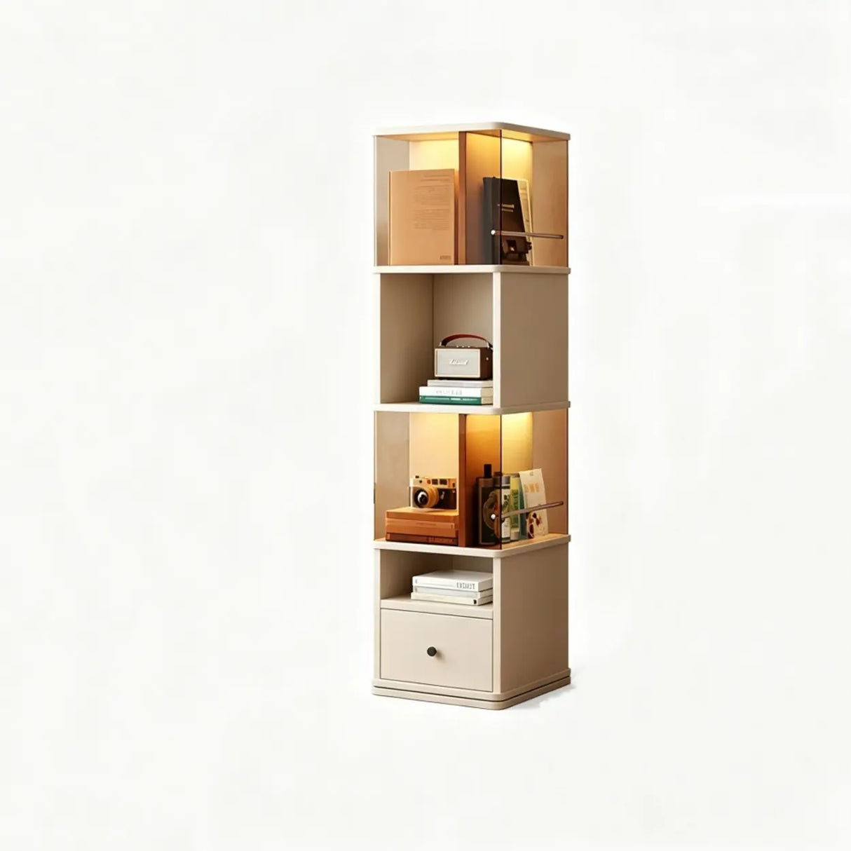 360° Rotating Narrow Bookcase with LED Lighting and Acrylic Panels Image - 8