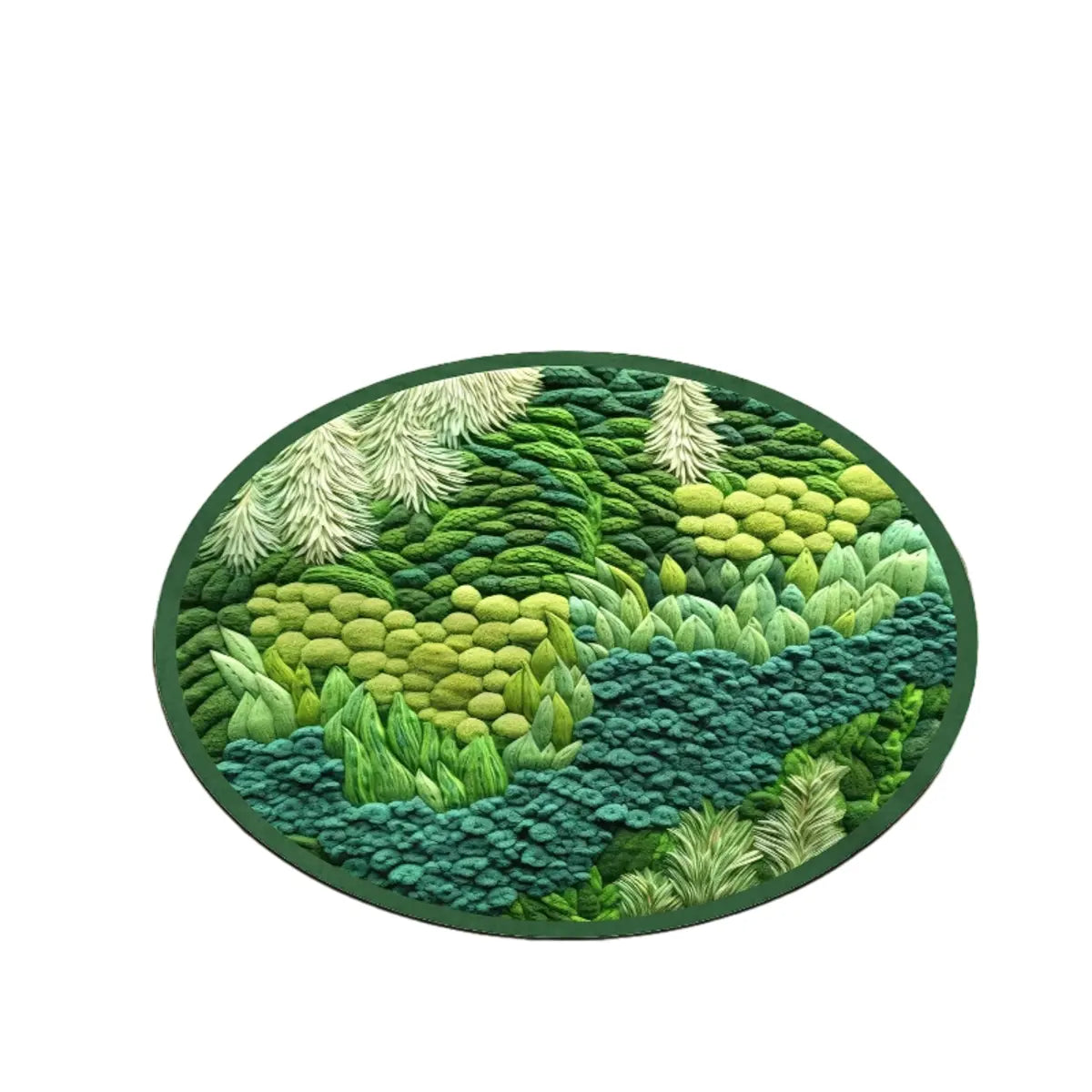 3D Botanical Green Round Anti-Slip Backing Area Rug Image - 5