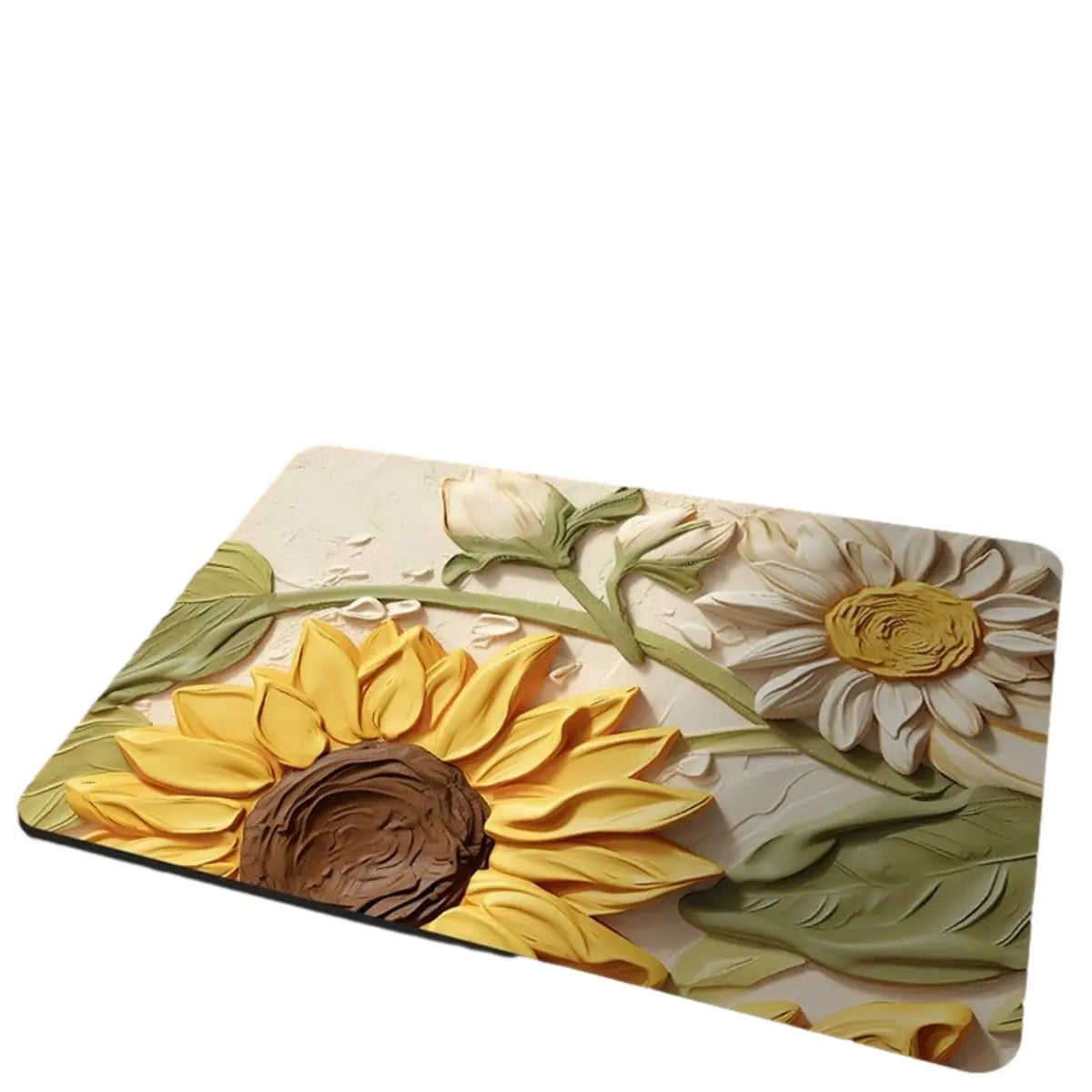 3D Floral Polyester Bath Mat Yellow-Green Area Rug Image - 5