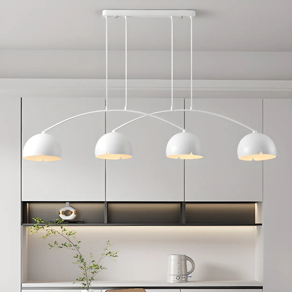 4-Light Arched and Dome White Island Pendant Light Image - 4