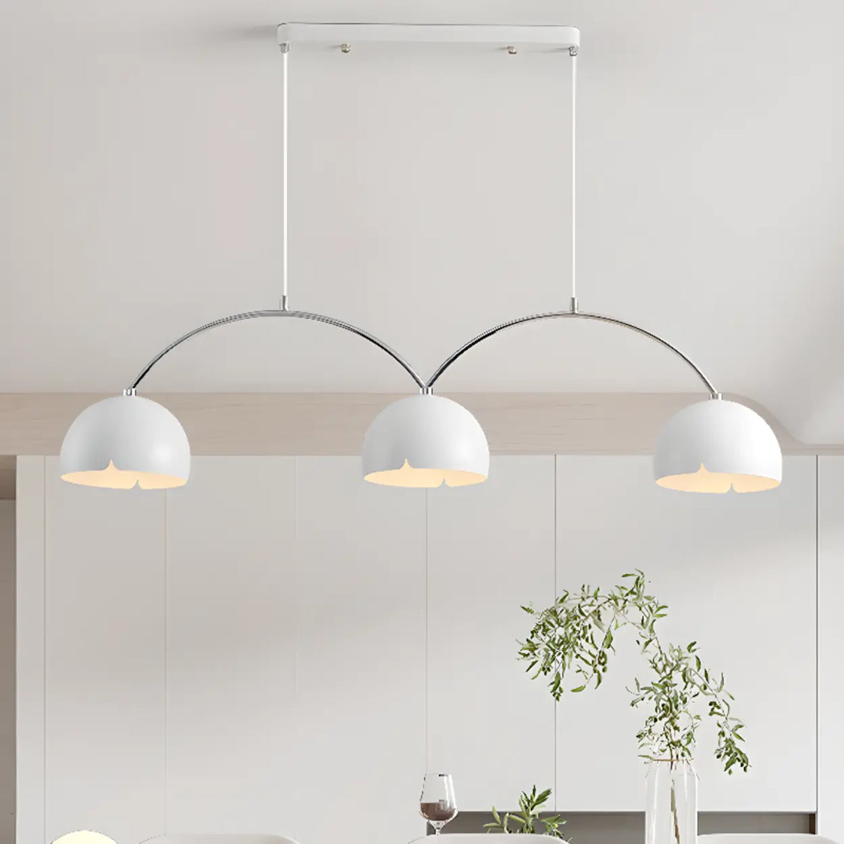 4-Light Arched and Dome White Island Pendant Light Image - 8