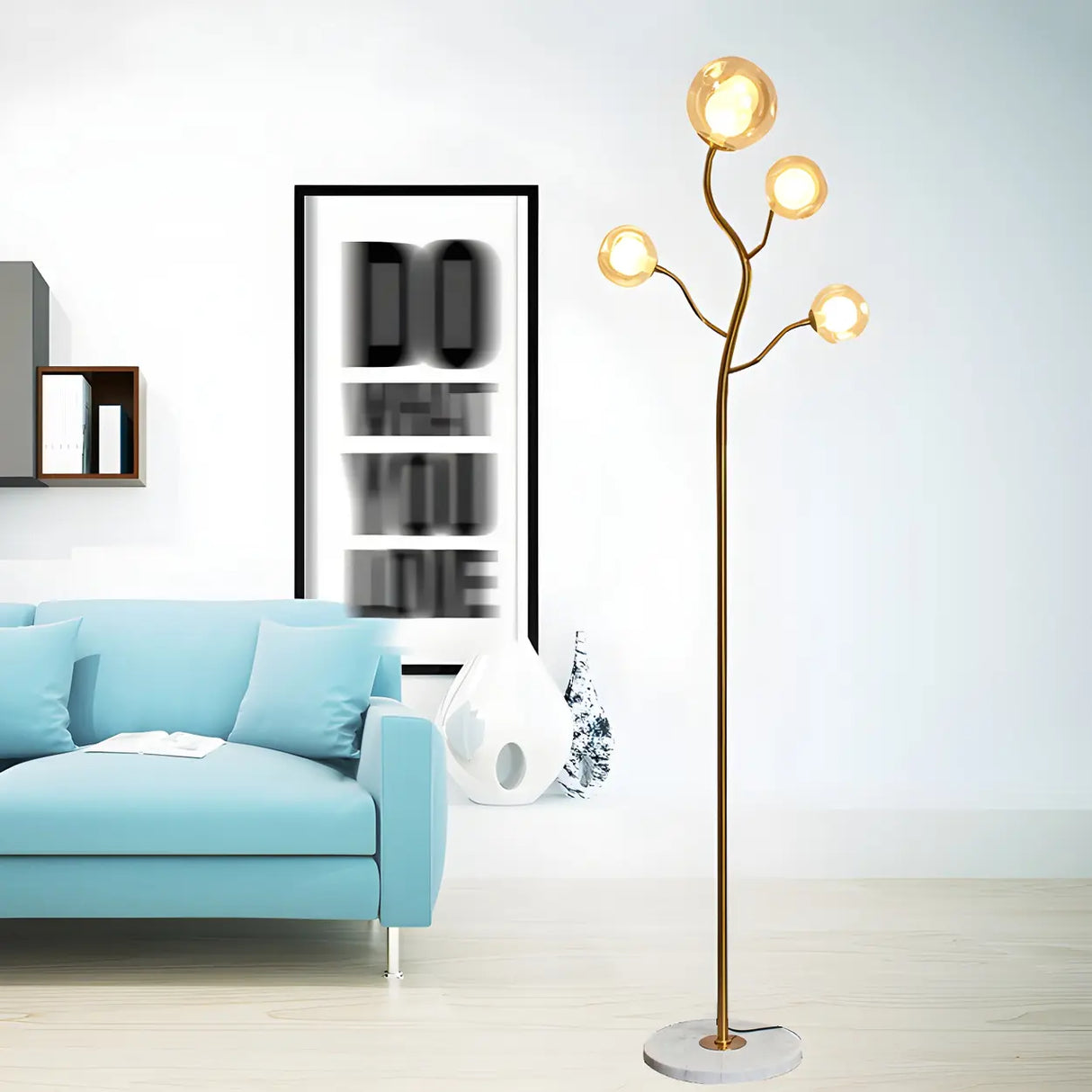 4-Light Modern Glod Tree Glass Globe LED Floor Lamp Image - 16