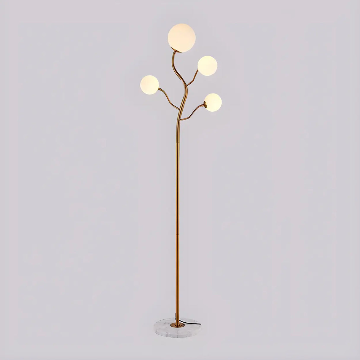 4-Light Modern Glod Tree Glass Globe LED Floor Lamp Image - 2