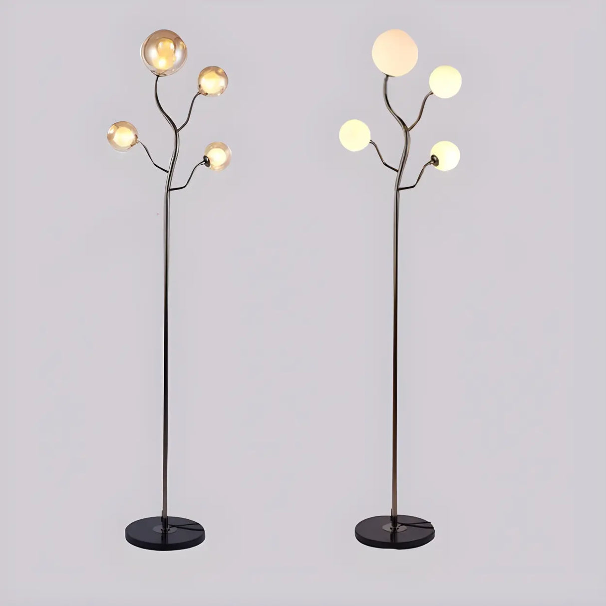 4-Light Modern Glod Tree Glass Globe LED Floor Lamp Image - 5