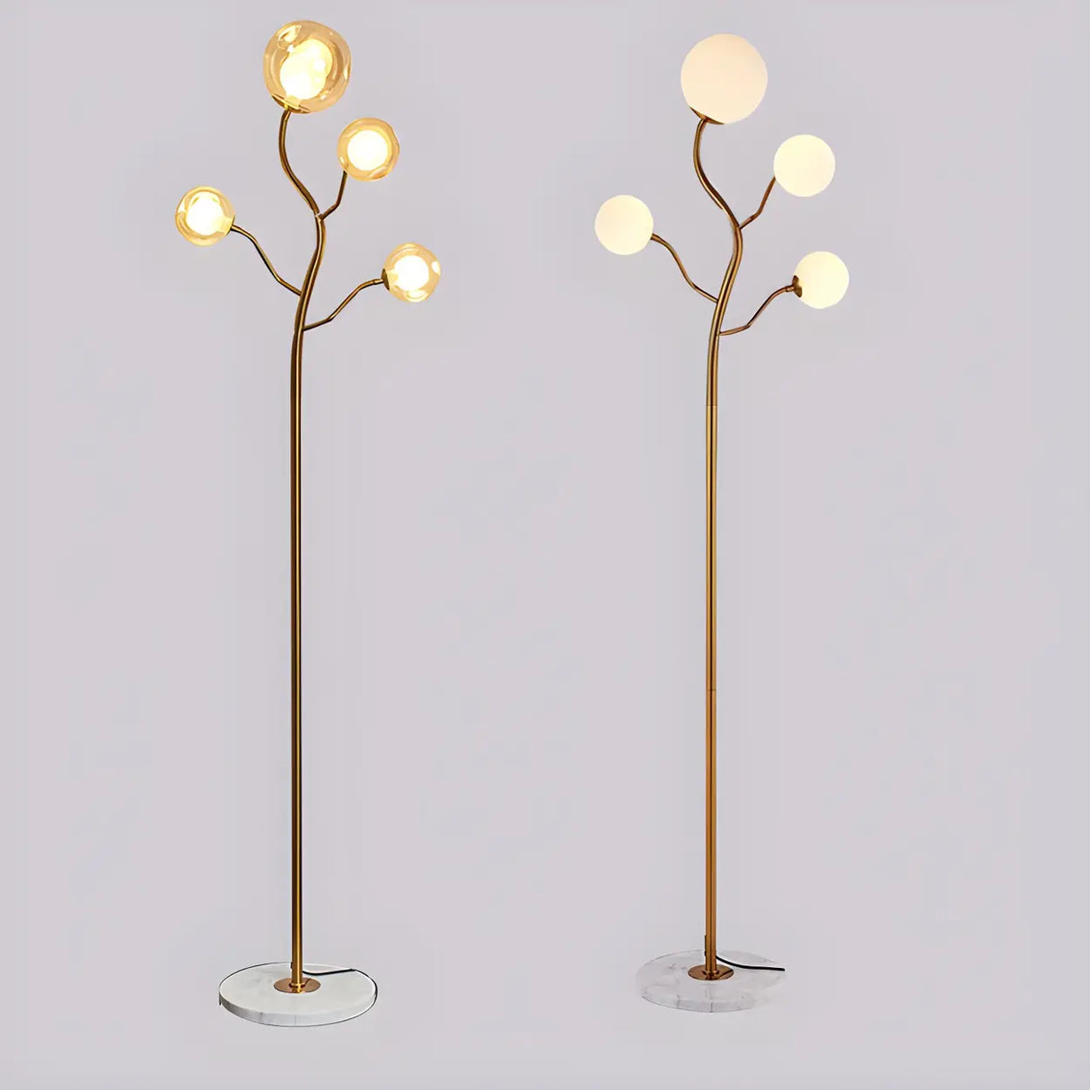 4-Light Modern Glod Tree Glass Globe LED Floor Lamp Image - 6