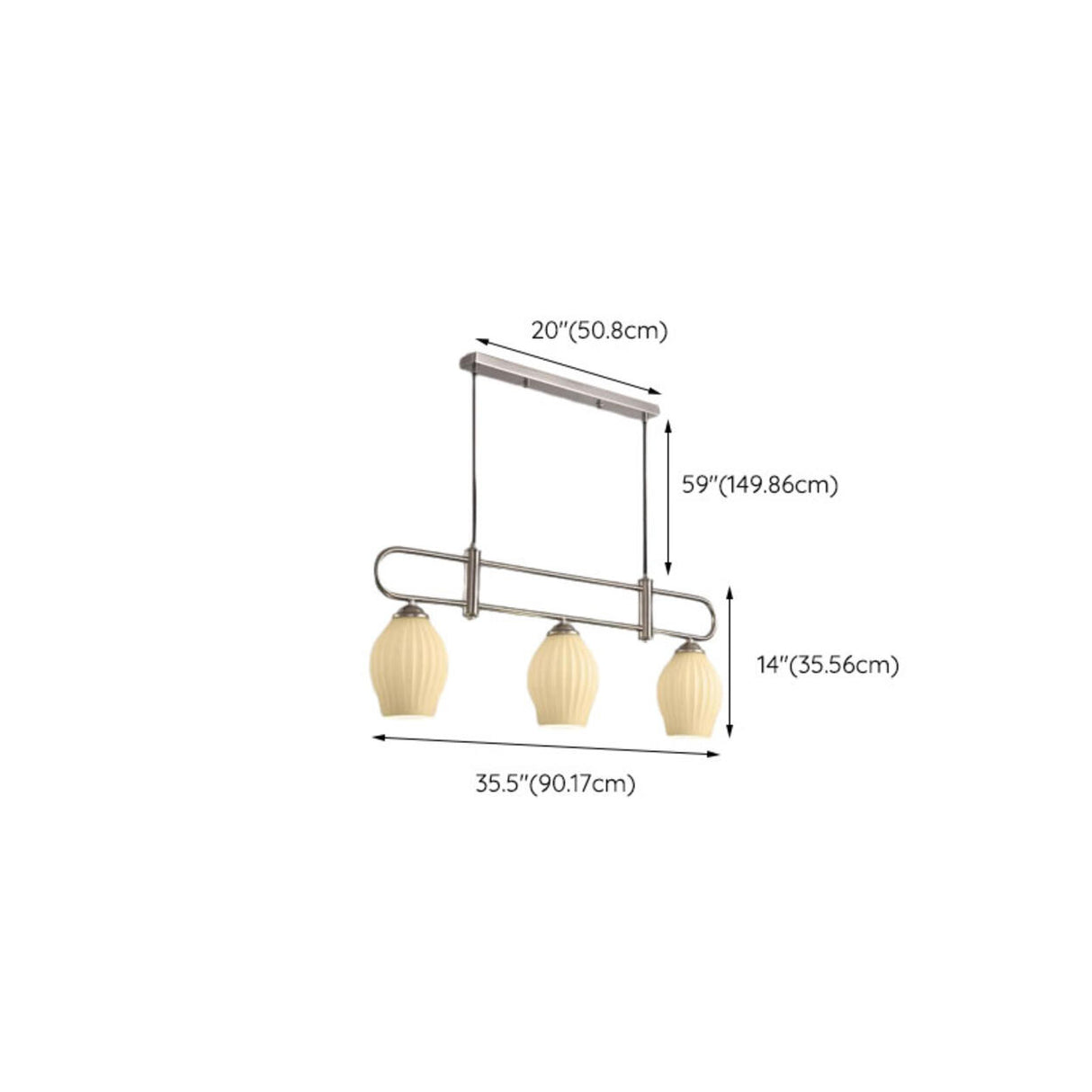 4-Light Modern Oval Ribbed Glass Island Hanging Light