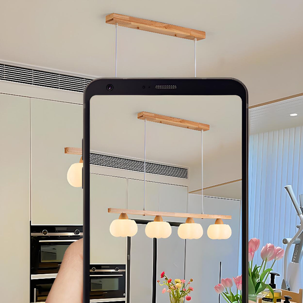 4-Light Pumpkin Wooden Modern Island Pendant Light Image - 15