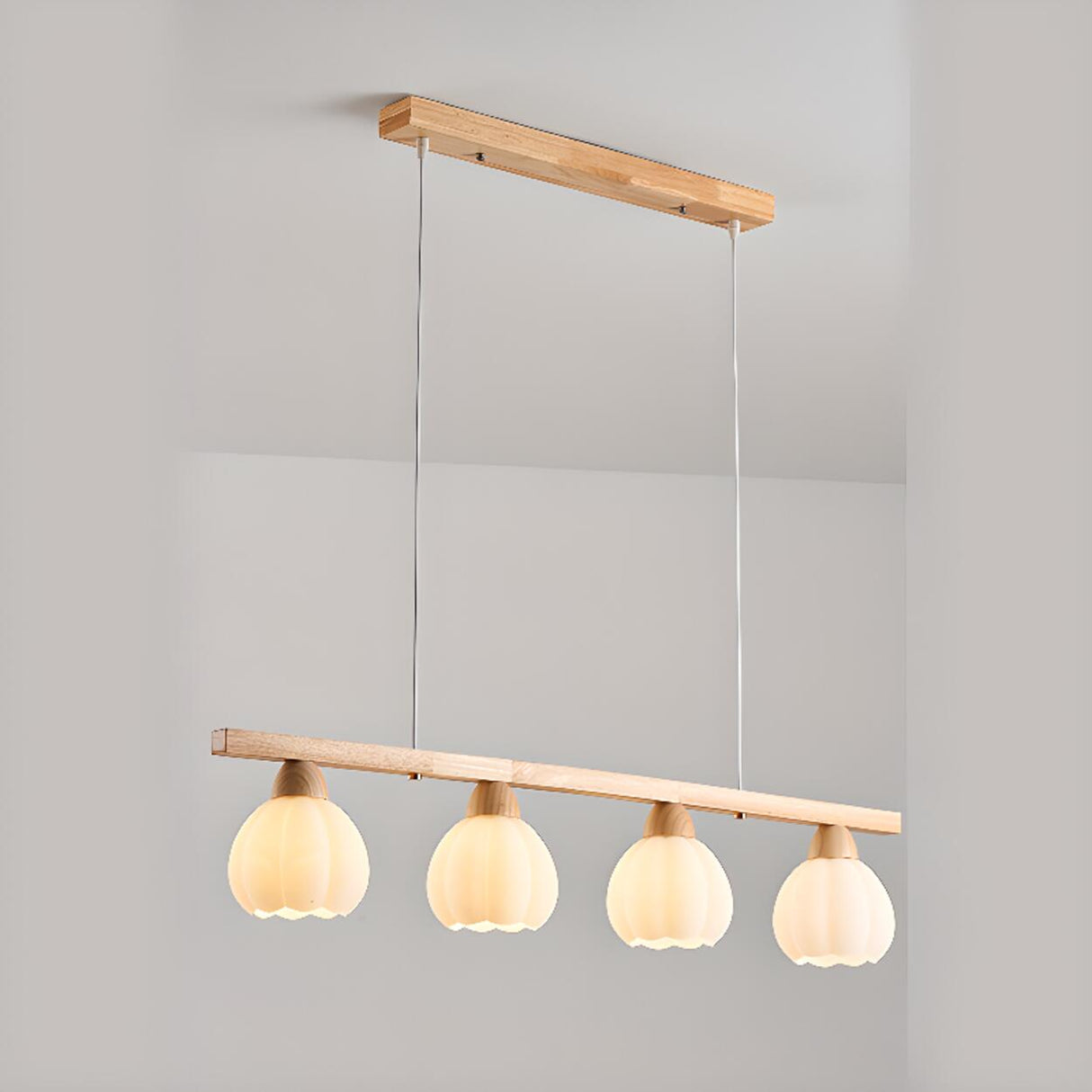 4-Light Pumpkin Wooden Modern Island Pendant Light Image - 3