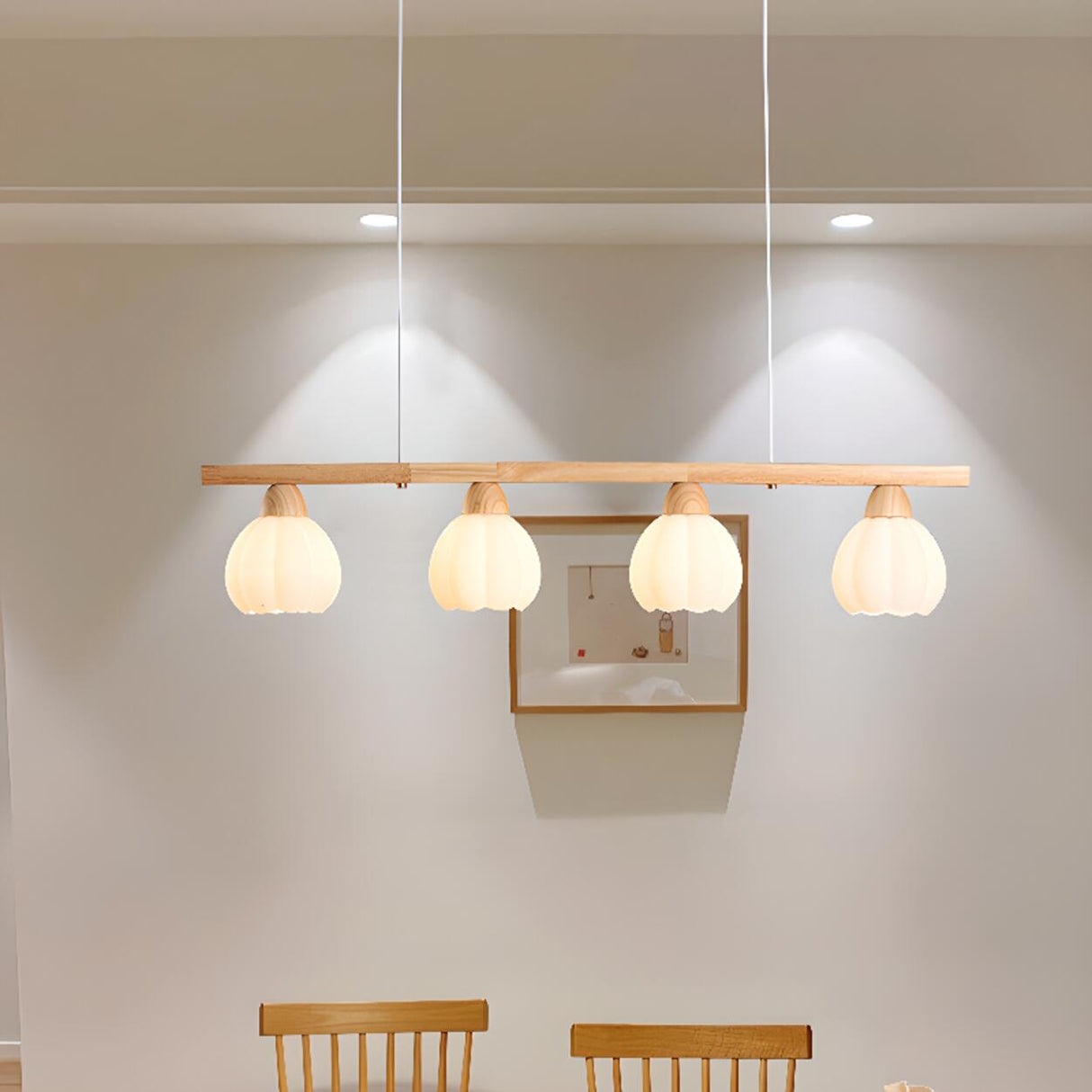 4-Light Pumpkin Wooden Modern Island Pendant Light Image - 6