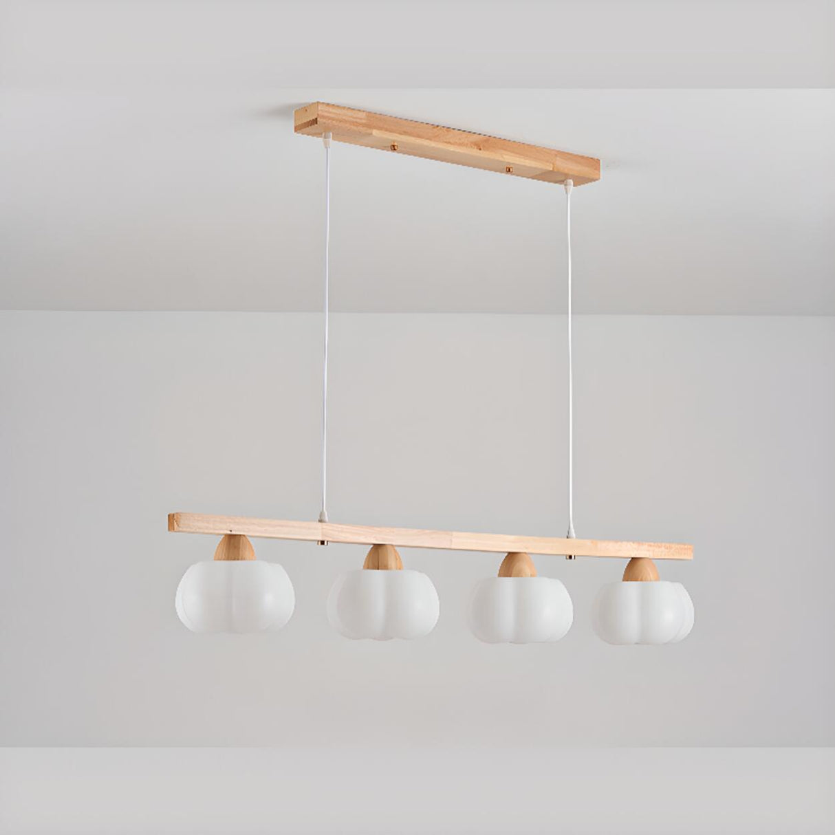 4-Light Pumpkin Wooden Modern Island Pendant Light Image - 7