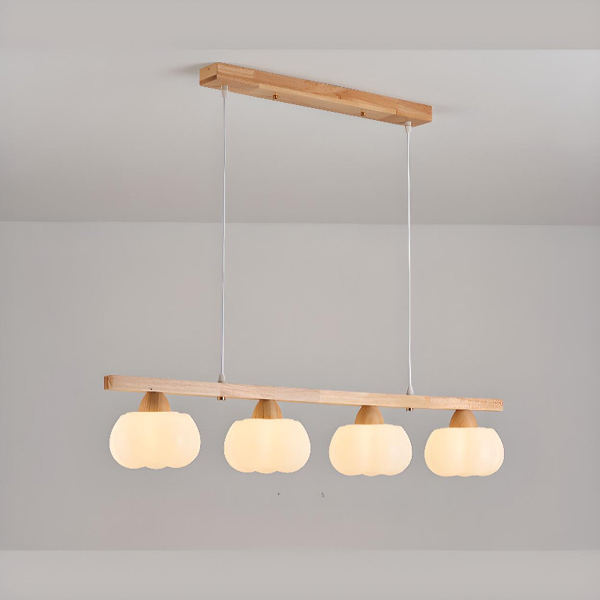 4-Light Pumpkin Wooden Modern Island Pendant Light Image - 8