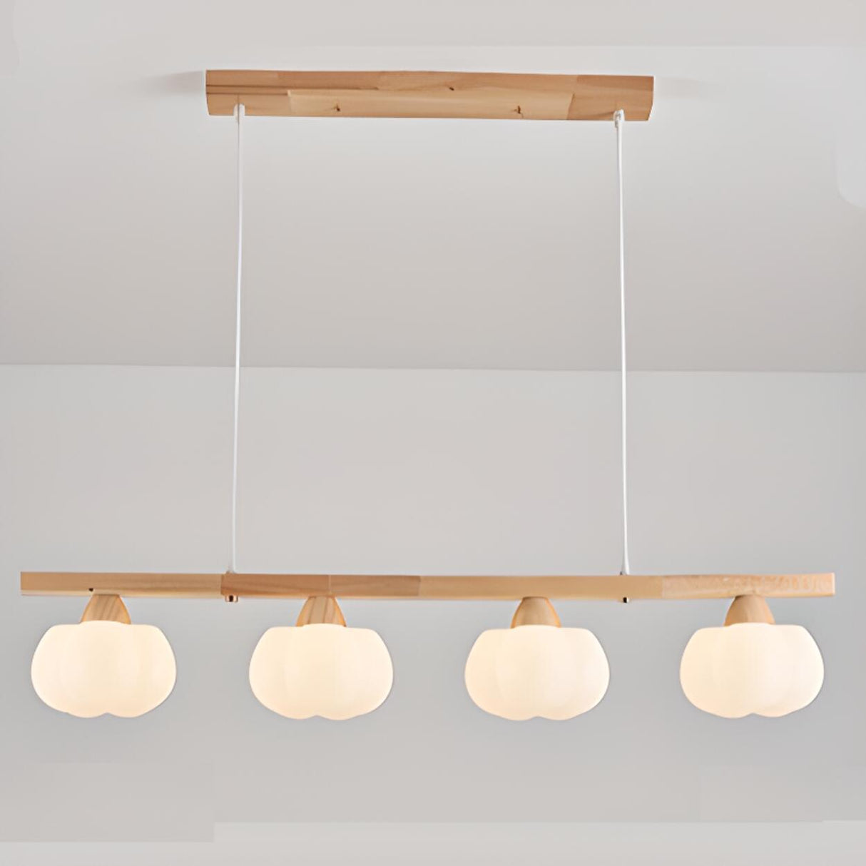 4-Light Pumpkin Wooden Modern Island Pendant Light Image - 9