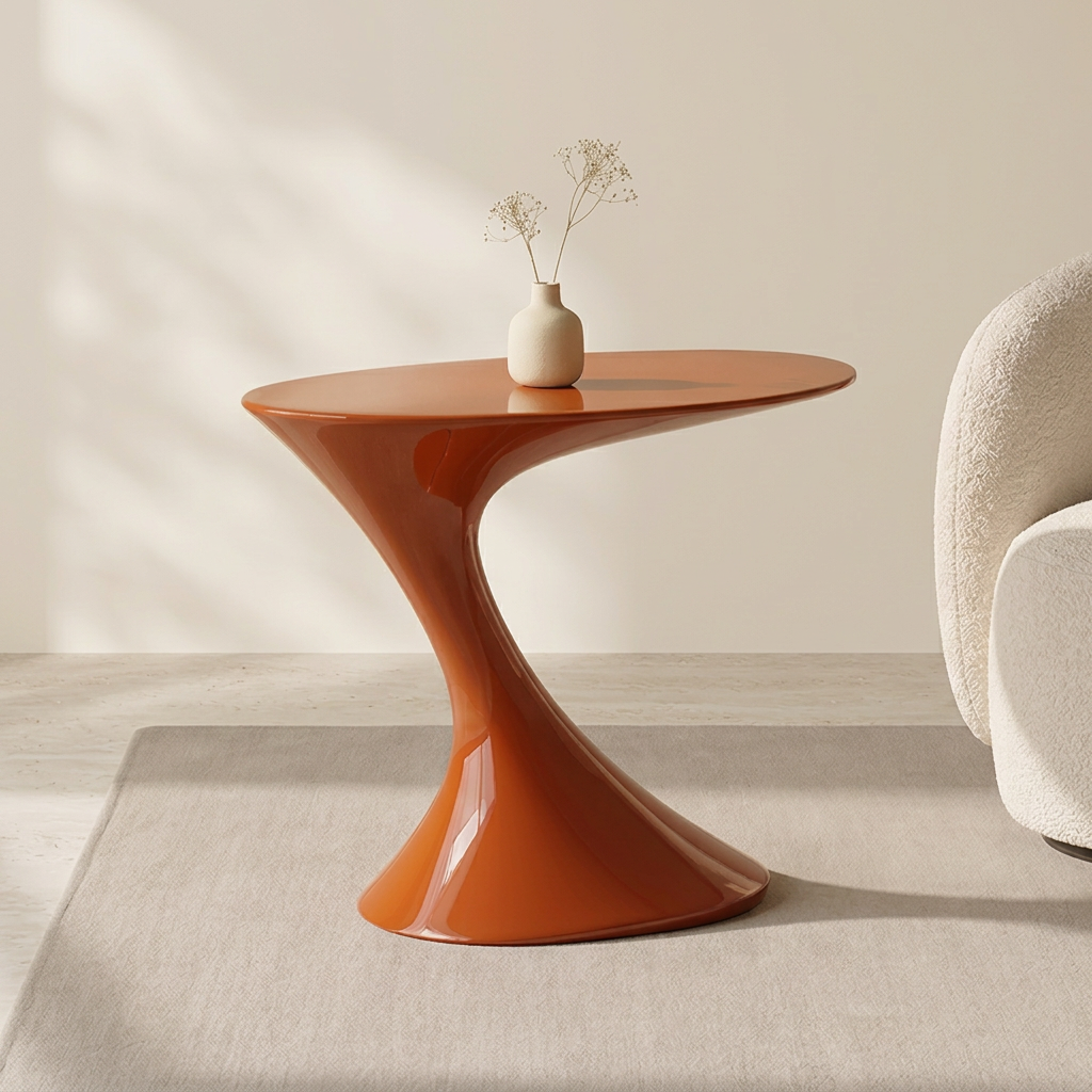 Modern Red Oval Sculpted Pedestal Side Table