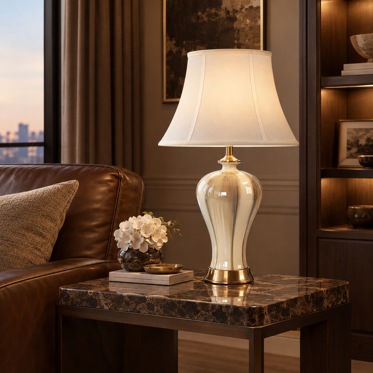 Elegant Fabric Drum Shape Ceramic Vase Table Lamp