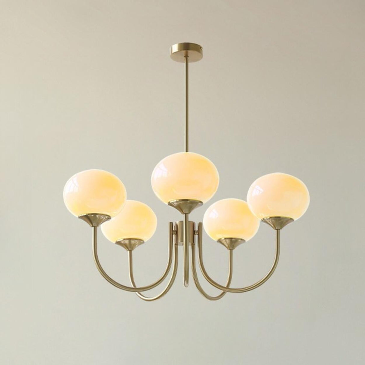 5-Light Modern Brass and Glass Globe Pink Chandelier Image - 12