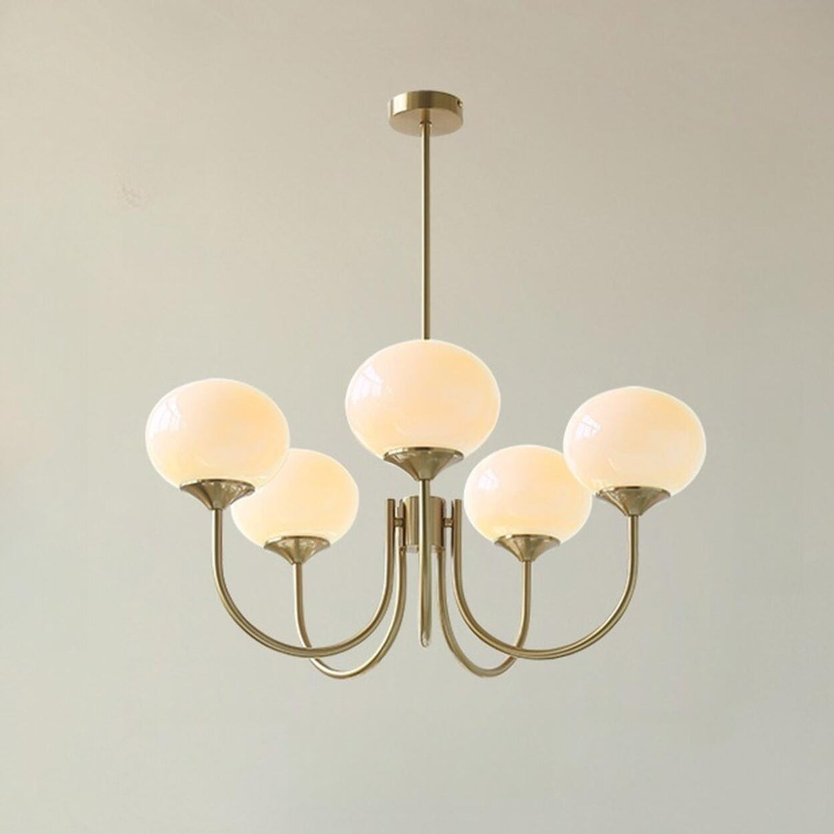 5-Light Modern Brass and Glass Globe Pink Chandelier Image - 14