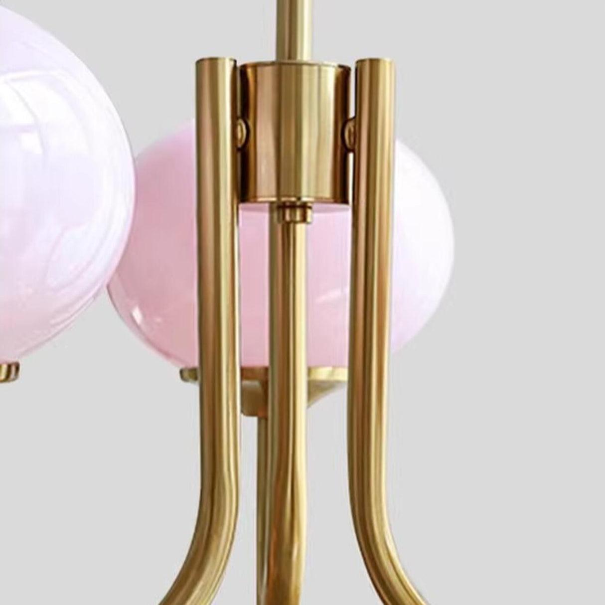5-Light Modern Brass and Glass Globe Pink Chandelier Image - 16