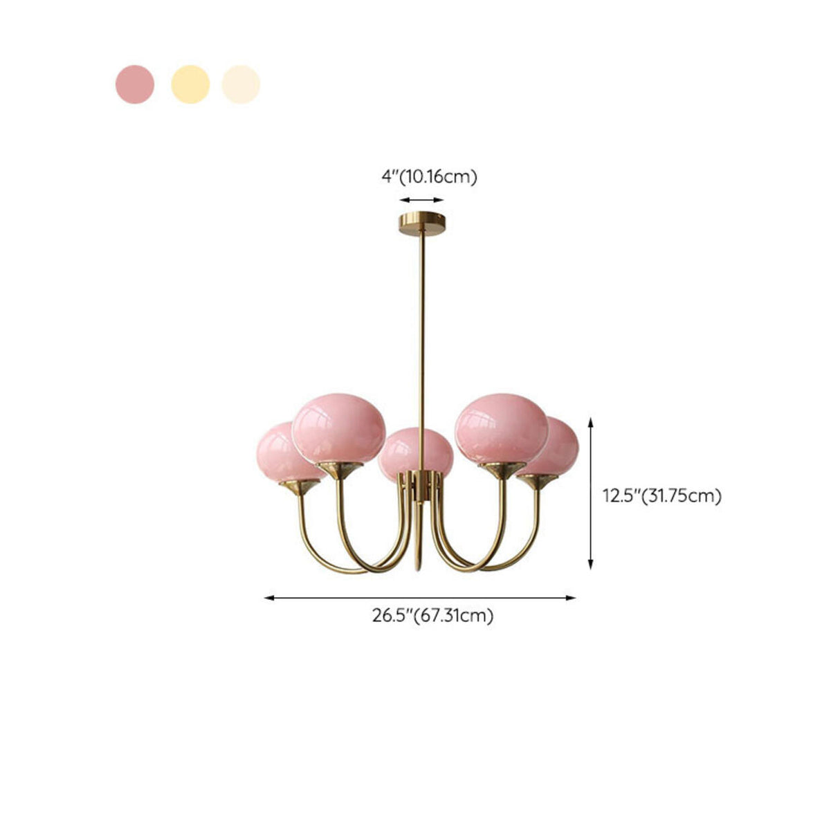5-Light Modern Brass and Glass Globe Pink Chandelier Image - 19