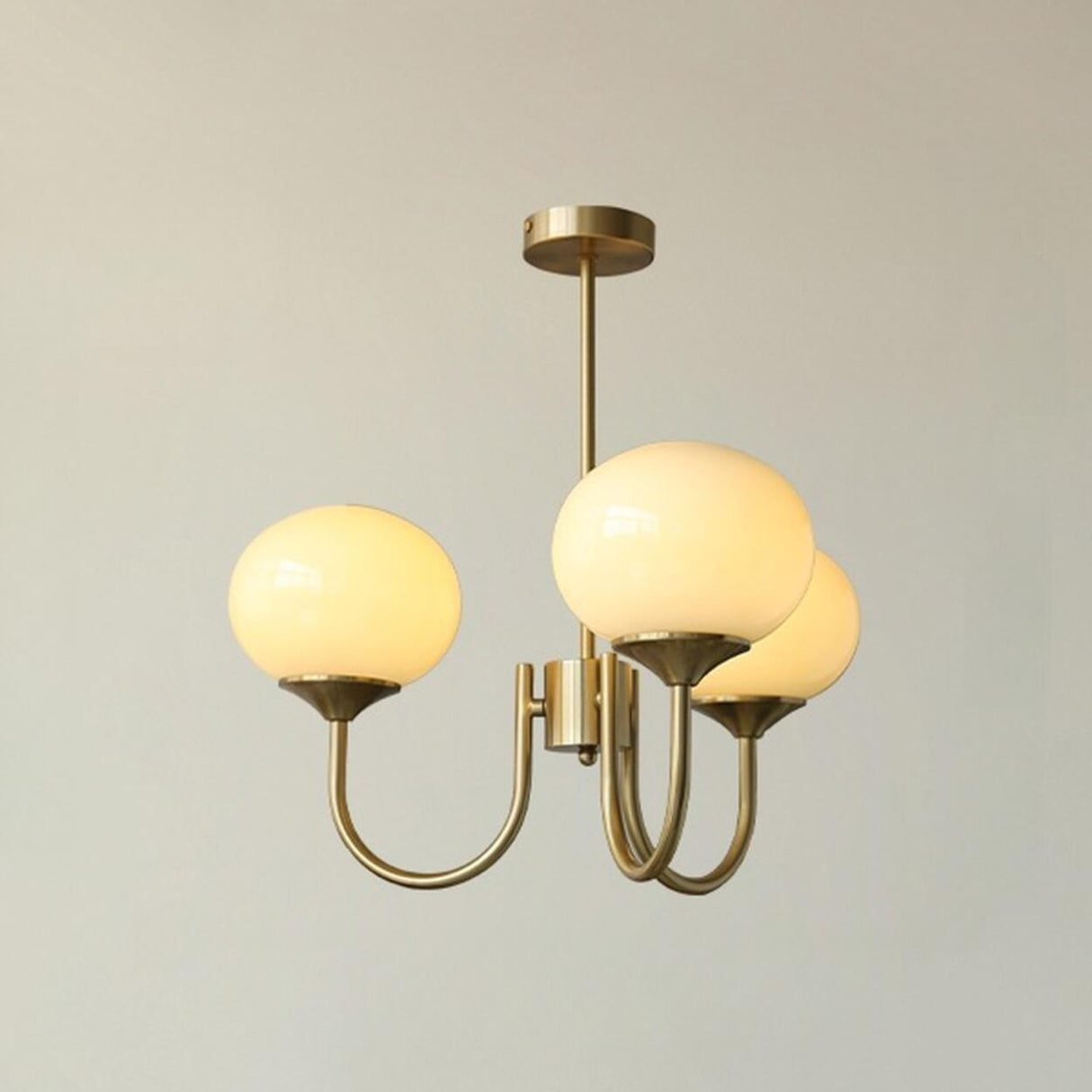 5-Light Modern Brass and Glass Globe Pink Chandelier Image - 6