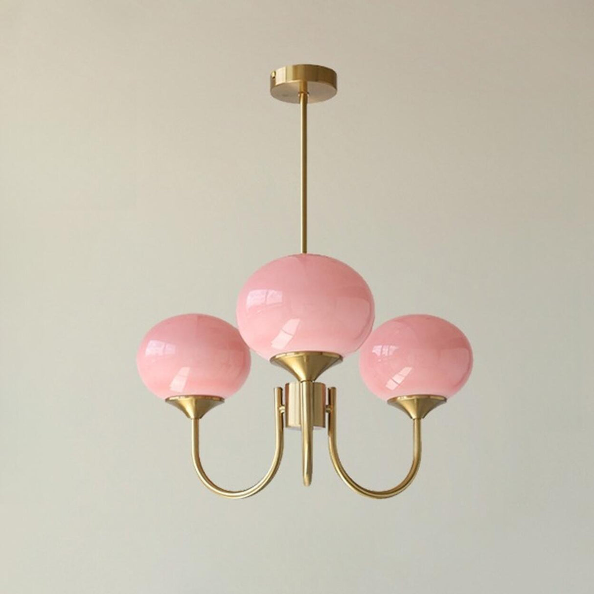 5-Light Modern Brass and Glass Globe Pink Chandelier Image - 7