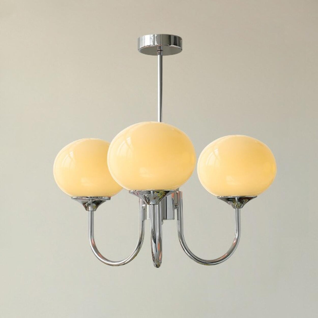 5-Light Modern Brass and Glass Globe Pink Chandelier Image - 9