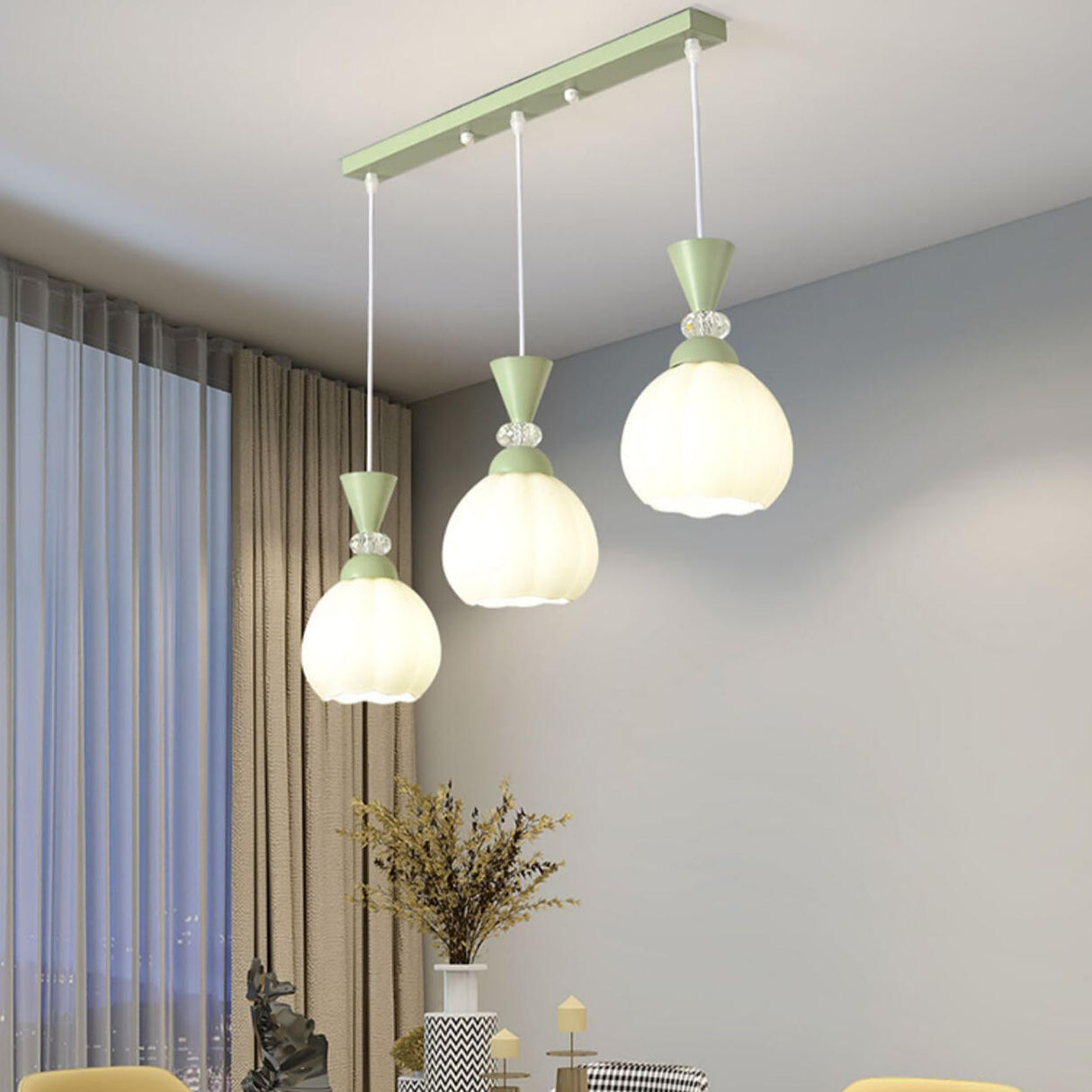 5-Light Modish Green Floral Island Chandelier Light Image - 3