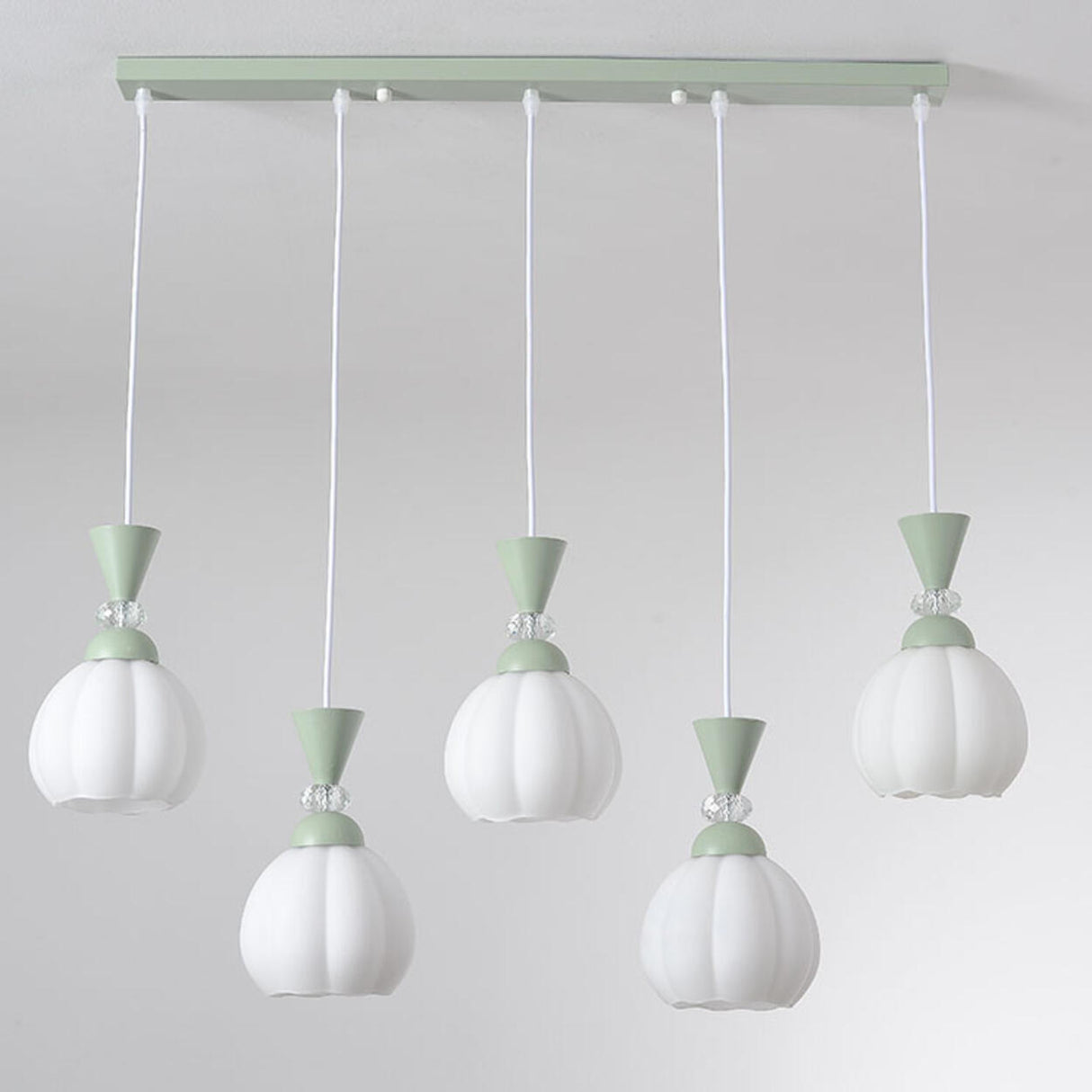 5-Light Modish Green Floral Island Chandelier Light Image - 5