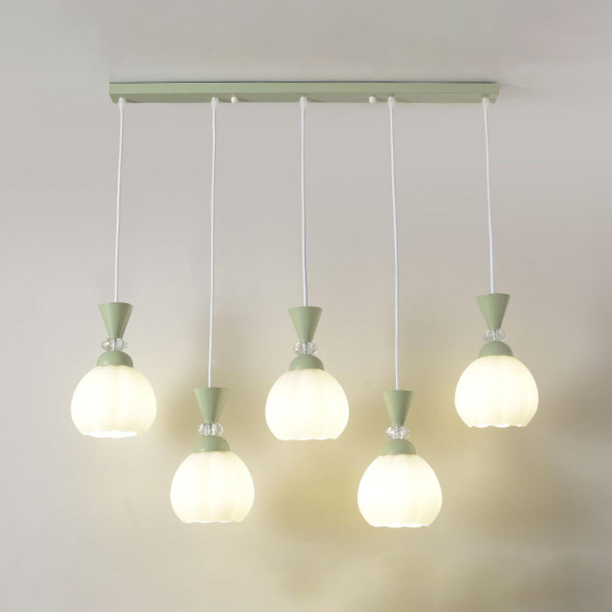 5-Light Modish Green Floral Island Chandelier Light Image - 7