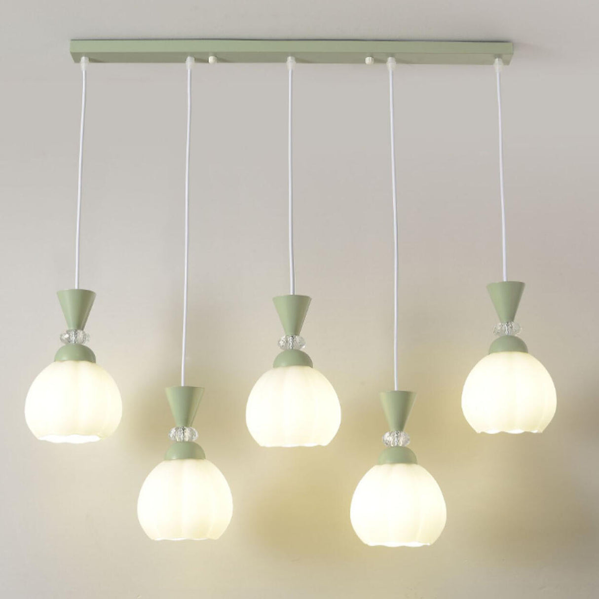 5-Light Modish Green Floral Island Chandelier Light Image - 8