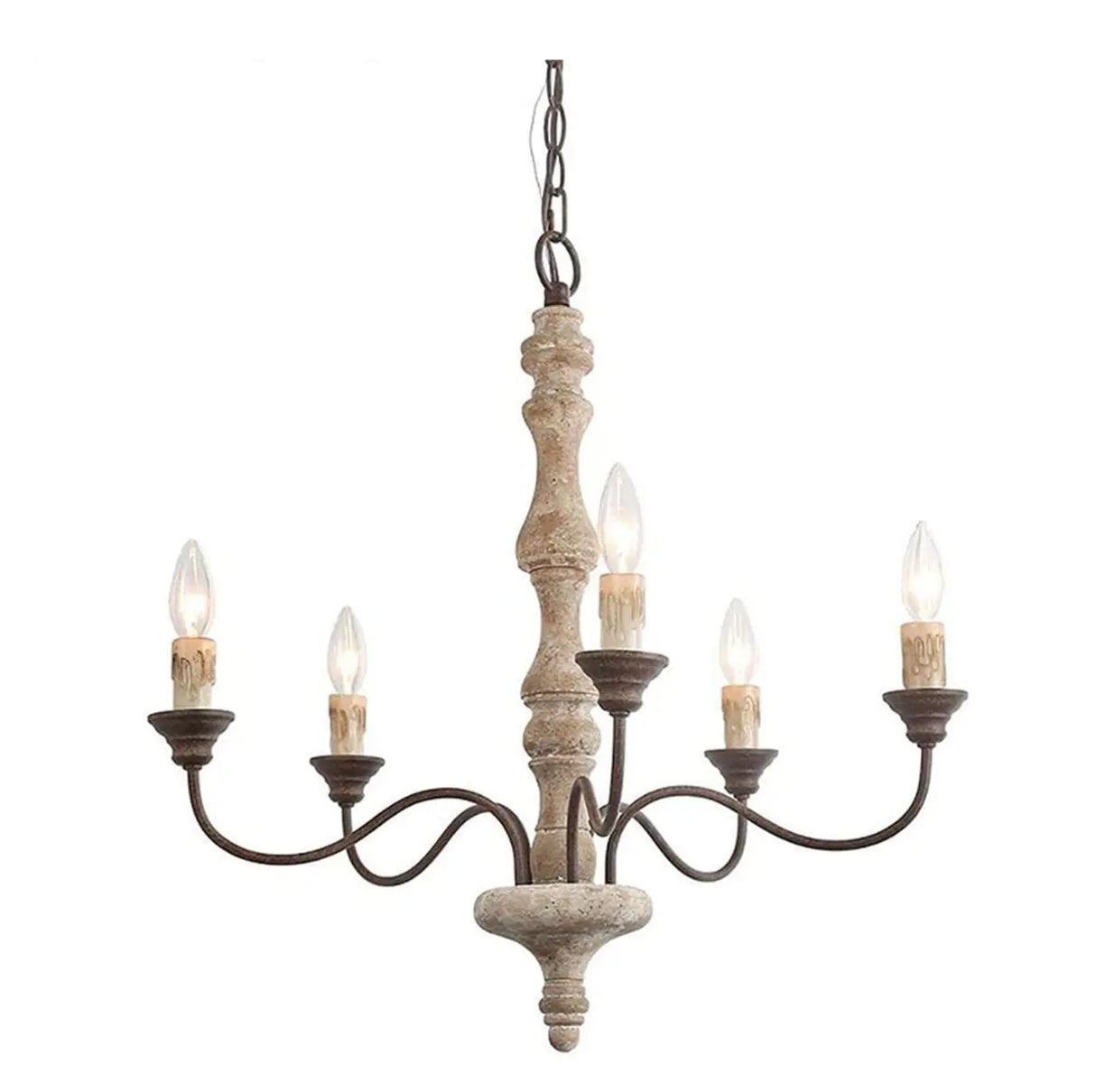 5-Light Natural Wood Candle Chandelier with Metal Arms Image - 7