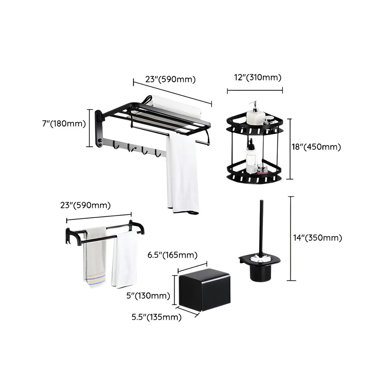 5 Piece Chrome Drill and Screw Mount Bathroom Storage Set