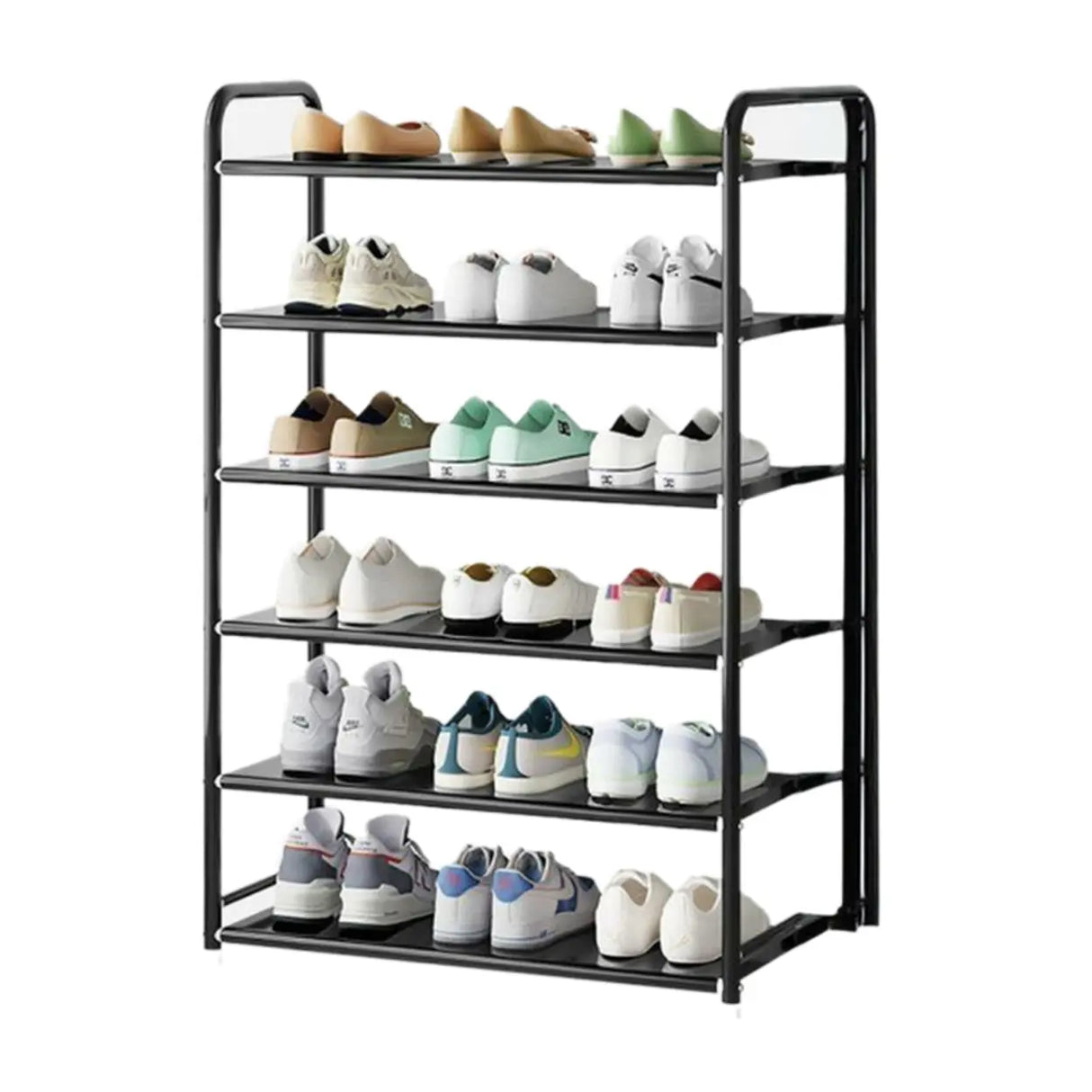 5-Tier Adjustable Shelves Metal Floor Black Large Shoe Rack Image - 10