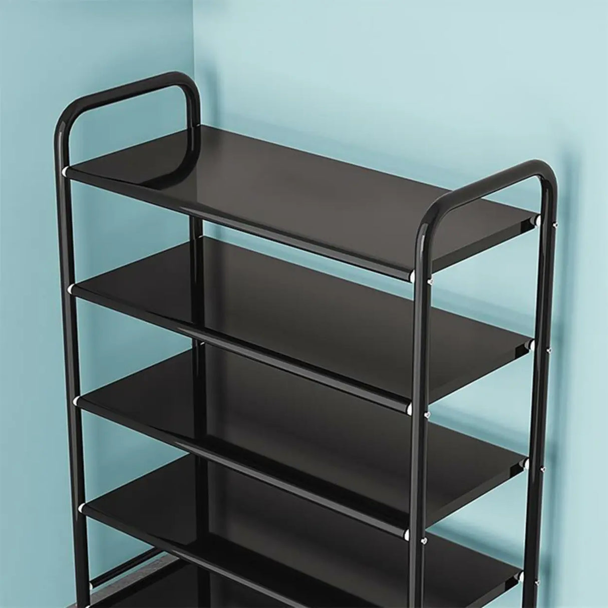 5-Tier Adjustable Shelves Metal Floor Black Large Shoe Rack Image - 11