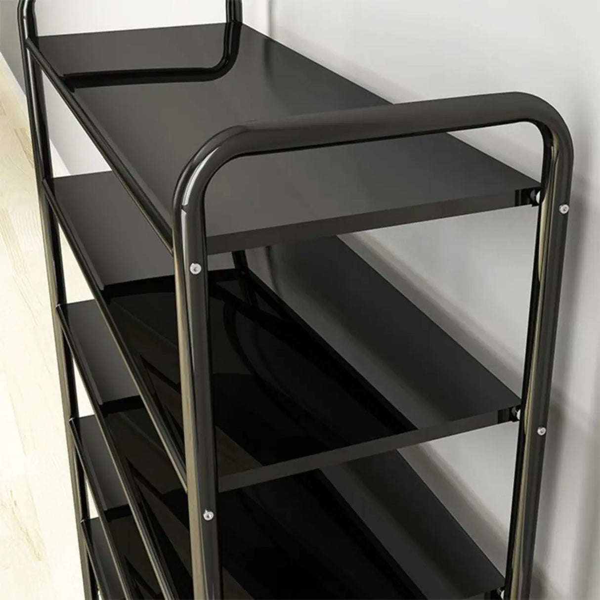 5-Tier Adjustable Shelves Metal Floor Black Large Shoe Rack Image - 14