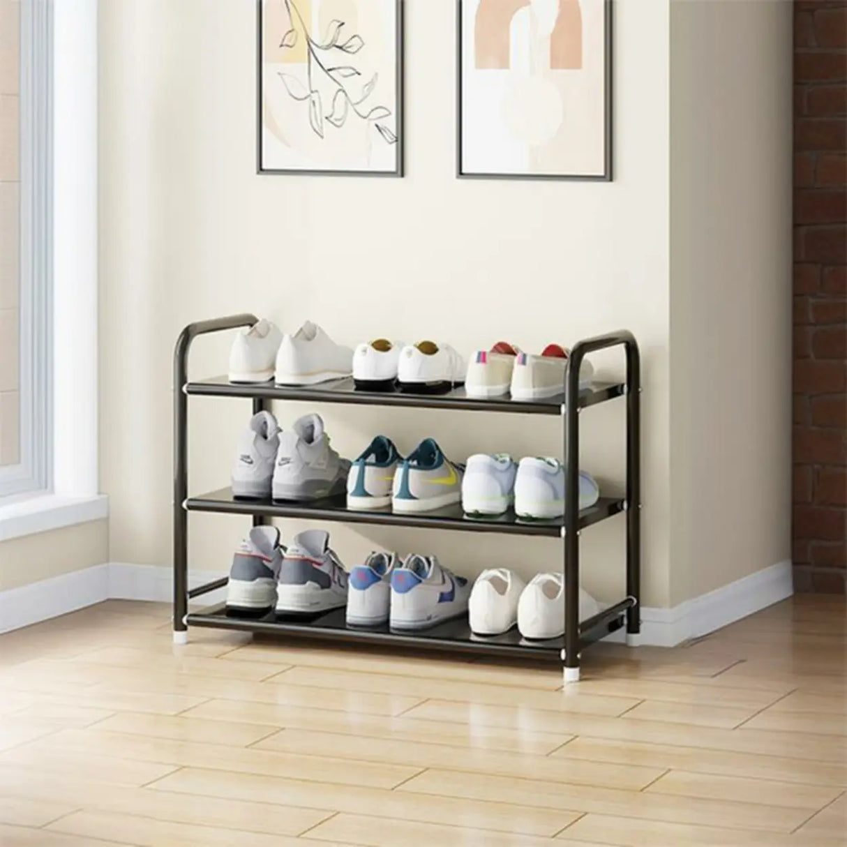 5-Tier Adjustable Shelves Metal Floor Black Large Shoe Rack Image - 15