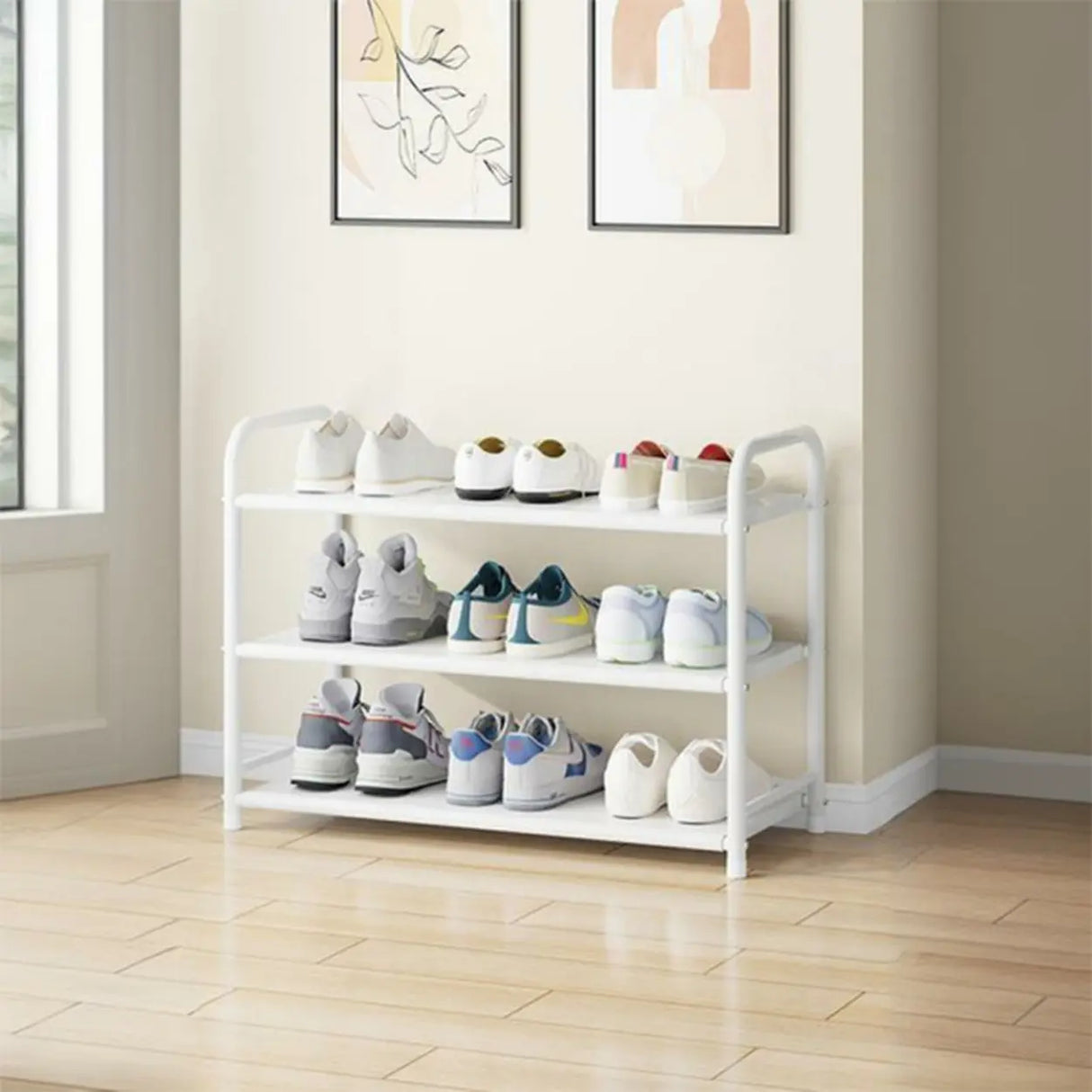 5-Tier Adjustable Shelves Metal Floor Black Large Shoe Rack Image - 16